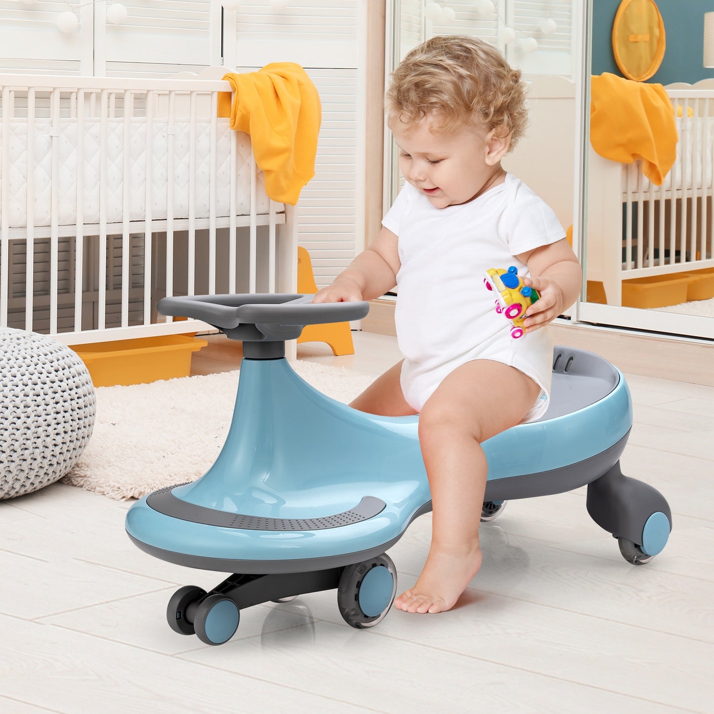 Wiggle Car Ride-on Toy with Flashing Wheels-Blue Kids Crystal
