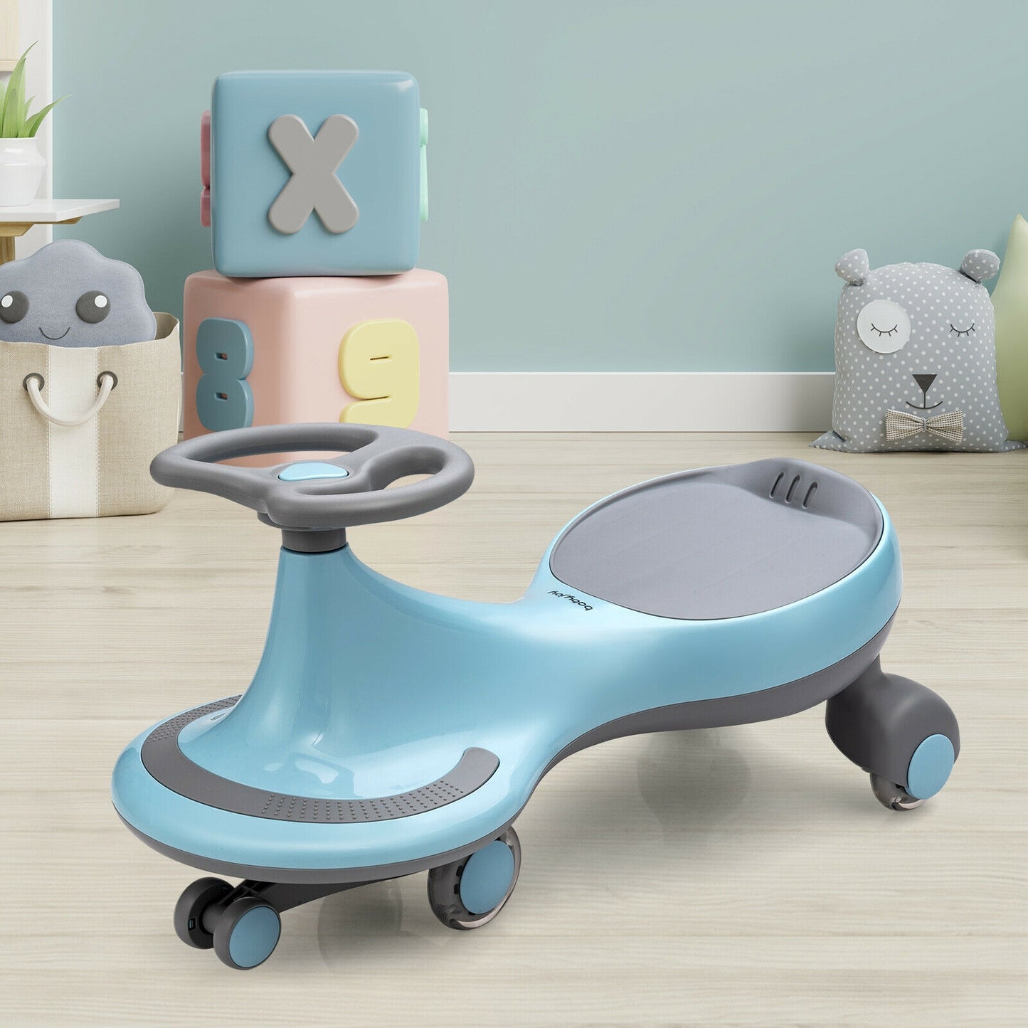 Wiggle Car Ride-on Toy with Flashing Wheels-Blue Kids Crystal