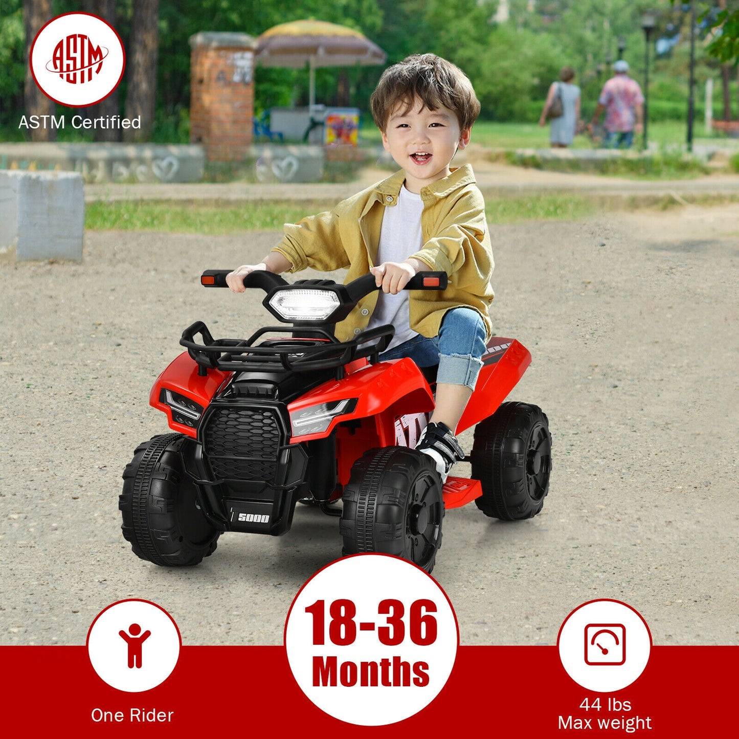 6V Kids ATV Quad Electric Ride On Car with LED Light and MP3-Red Kids Crystal