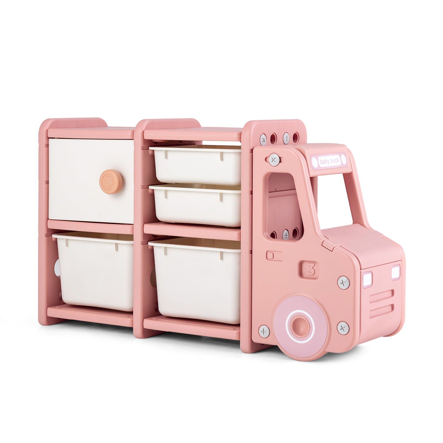 Toddler Truck Storage Organizer with Plastic Bins-Pink Kids Crystal