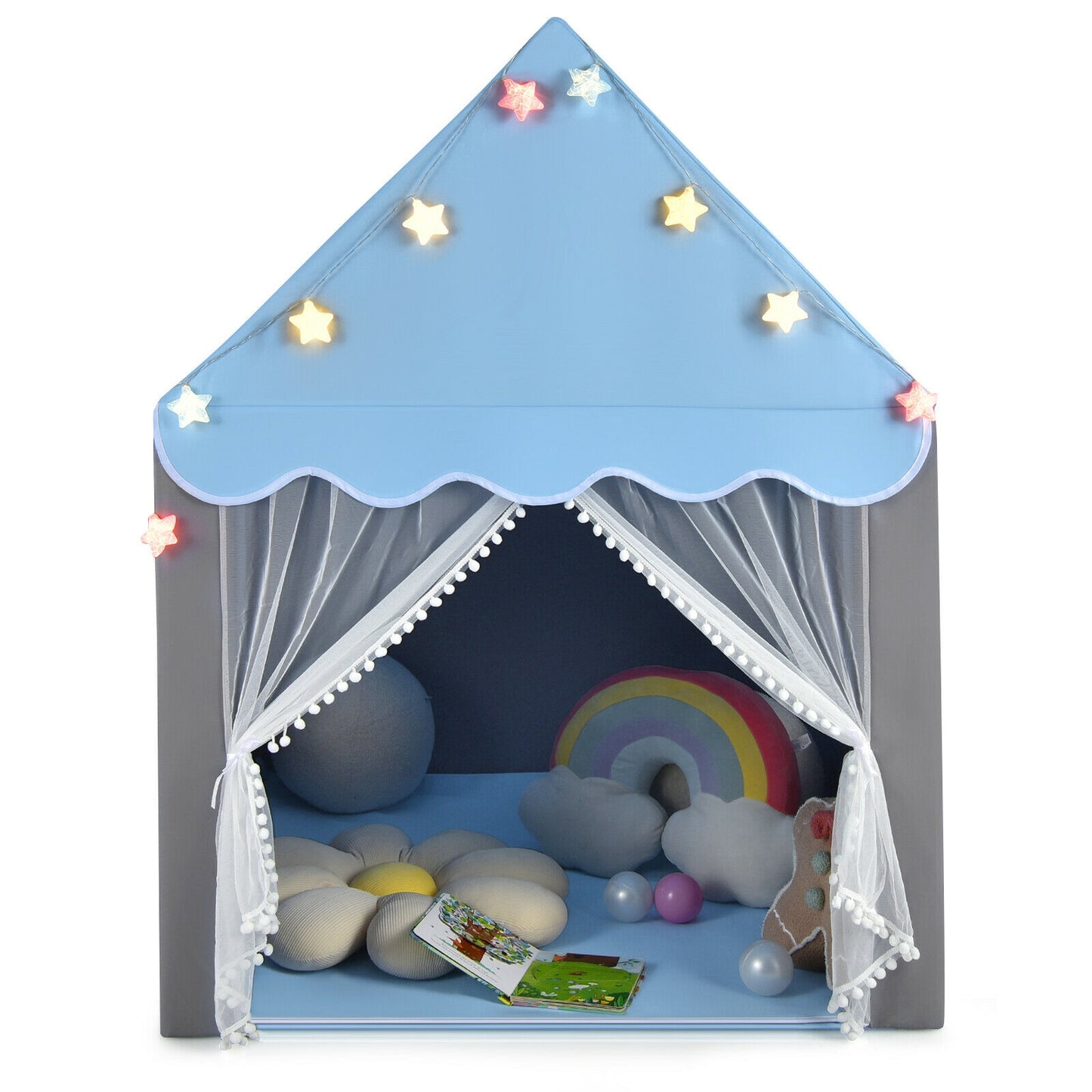 Kids Playhouse Tent with Star Lights and Mat-Blue Kids Crystal