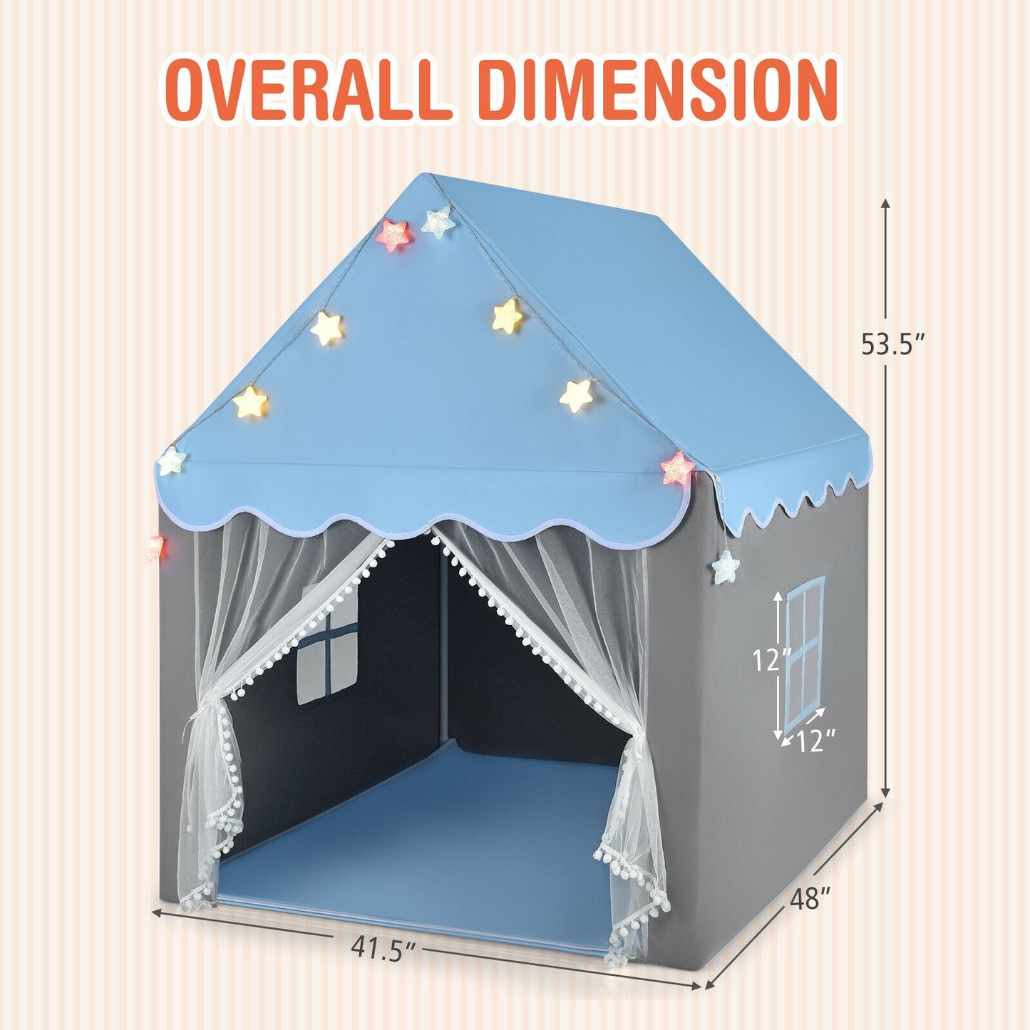 Kids Playhouse Tent with Star Lights and Mat-Blue Kids Crystal