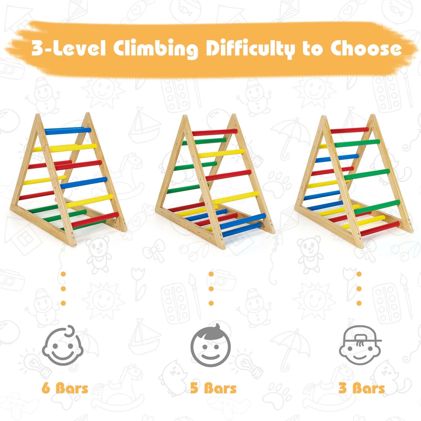 Climbing Triangle Ladder with 3 Levels for Kids-Multicolor Kids Crystal