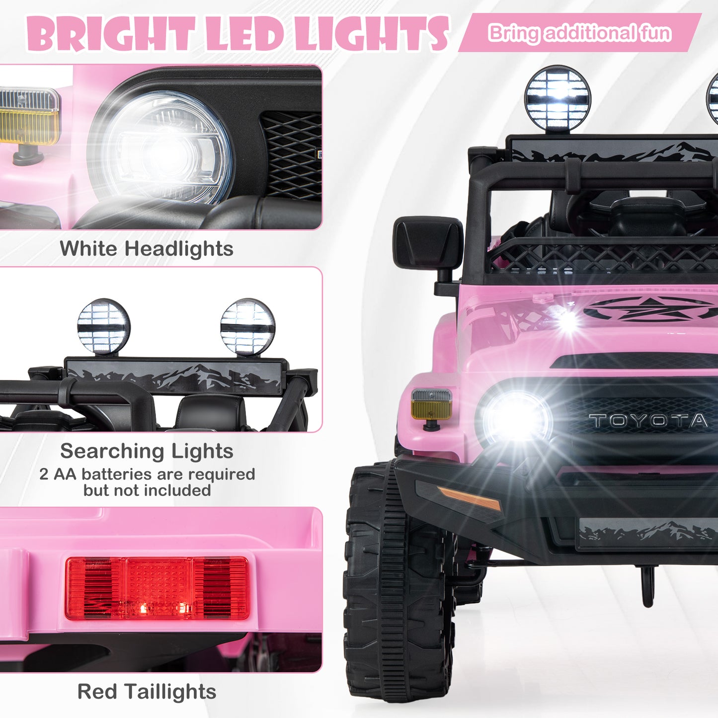 12V 7Ah Licensed Toyota FJ Cruiser Electric Car with Remote Control-Pink Kids Crystal