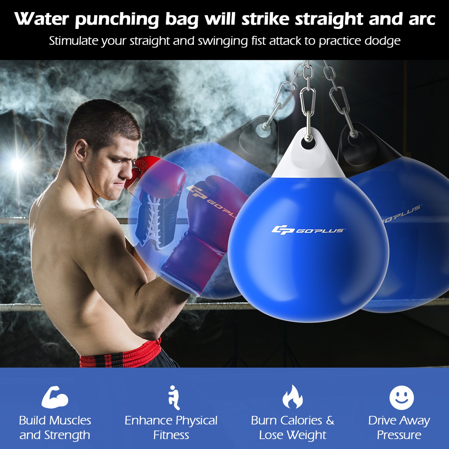 21 Inch Water Punching Bag with Adjustable Metal Chain-Blue Kids Crystal