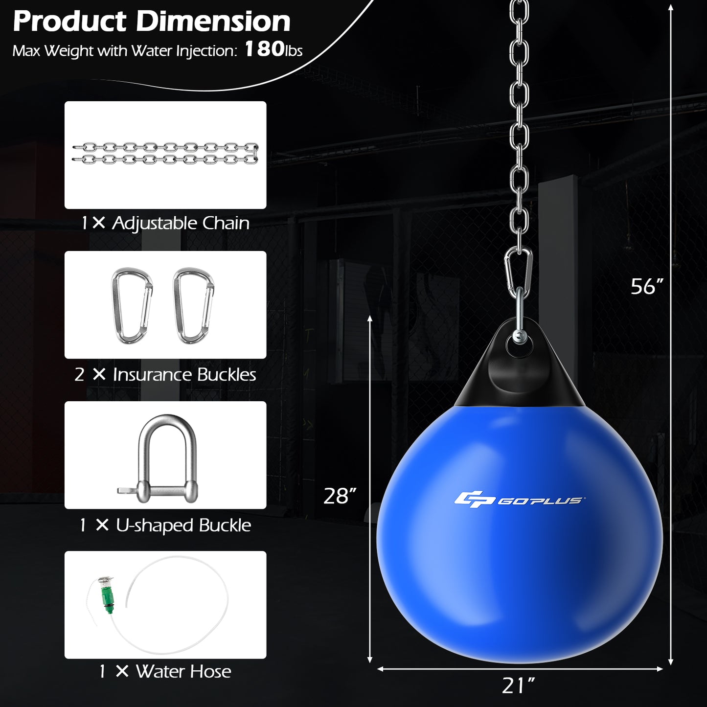 21 Inch Water Punching Bag with Adjustable Metal Chain-Blue Kids Crystal