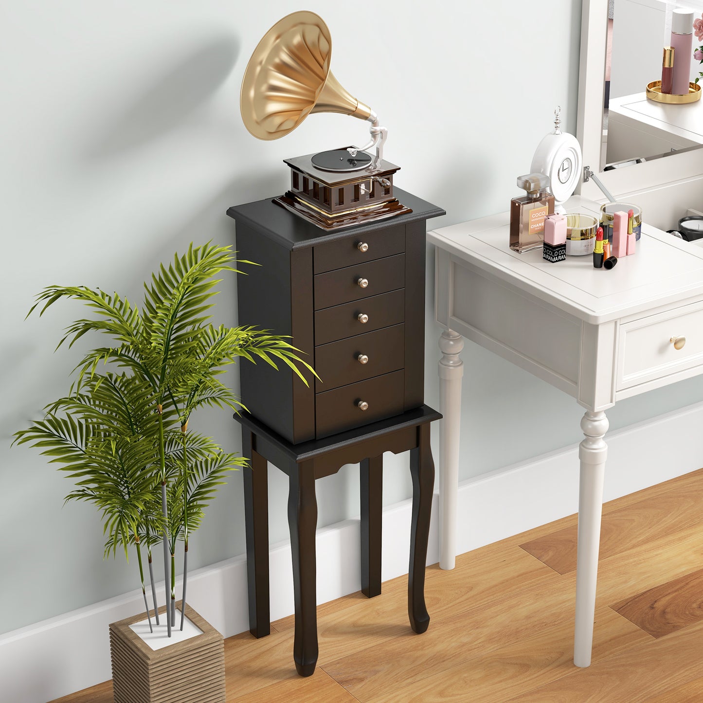 2 Colors Armoire Storage Standing Jewelry Cabinet with Mirror-Black Kids Crystal