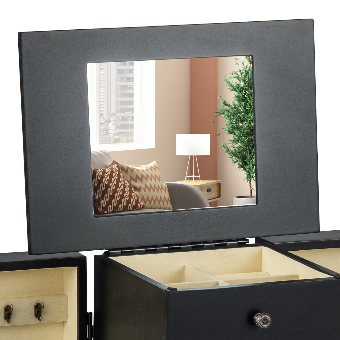 2 Colors Armoire Storage Standing Jewelry Cabinet with Mirror-Black Kids Crystal