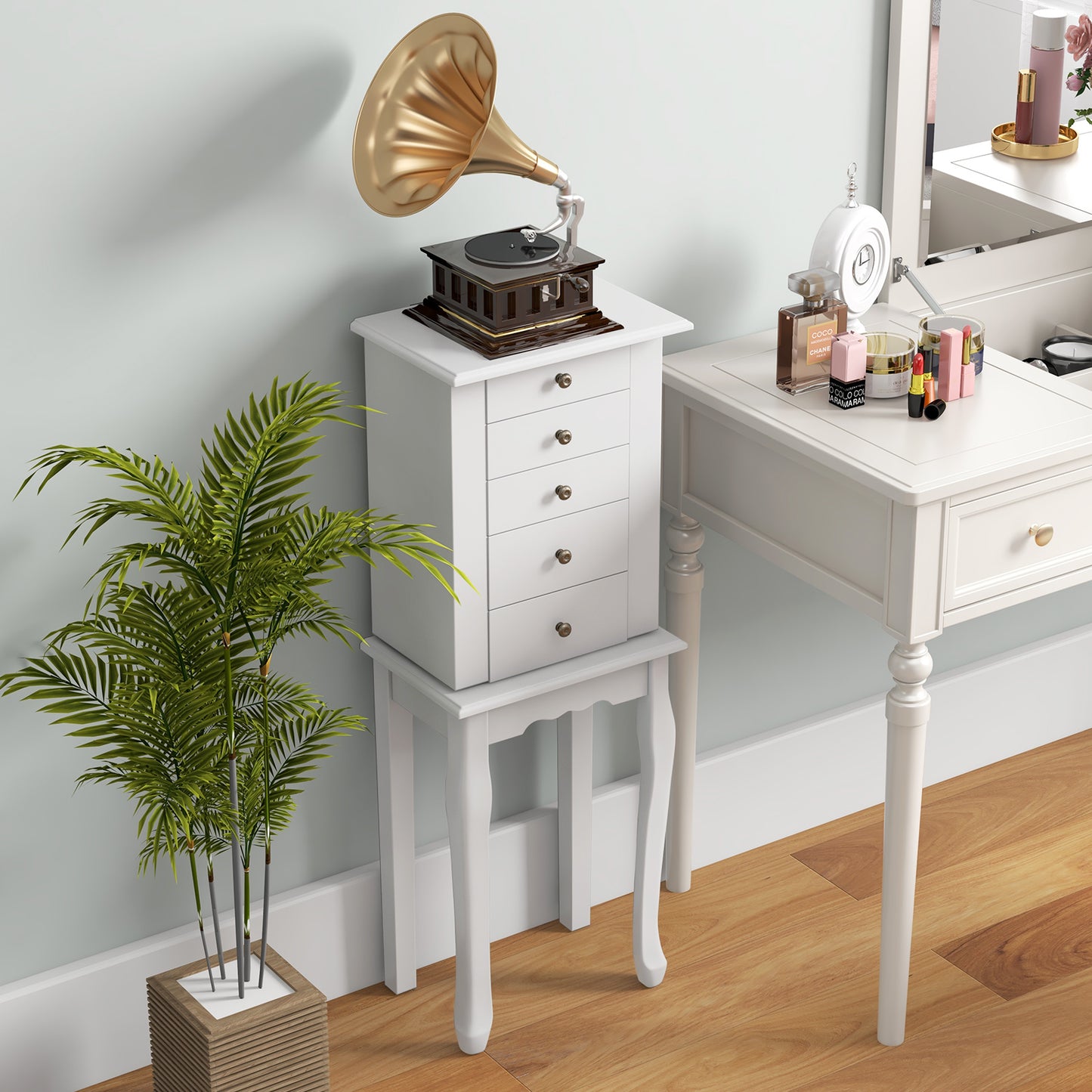 2 Colors Armoire Storage Standing Jewelry Cabinet with Mirror-White Kids Crystal
