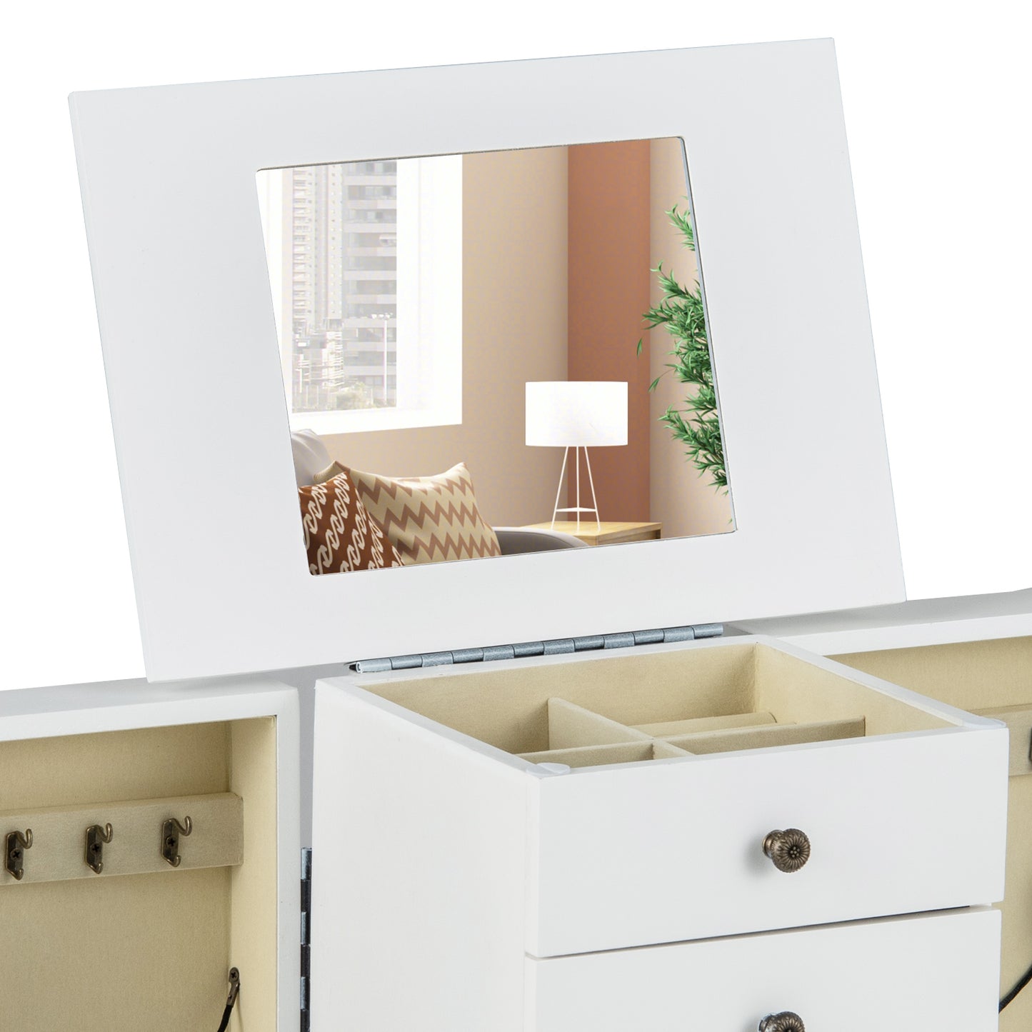 2 Colors Armoire Storage Standing Jewelry Cabinet with Mirror-White Kids Crystal