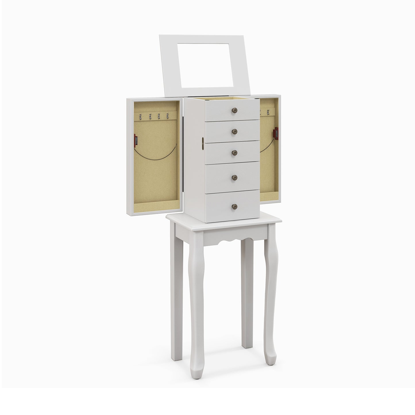 2 Colors Armoire Storage Standing Jewelry Cabinet with Mirror-White Kids Crystal