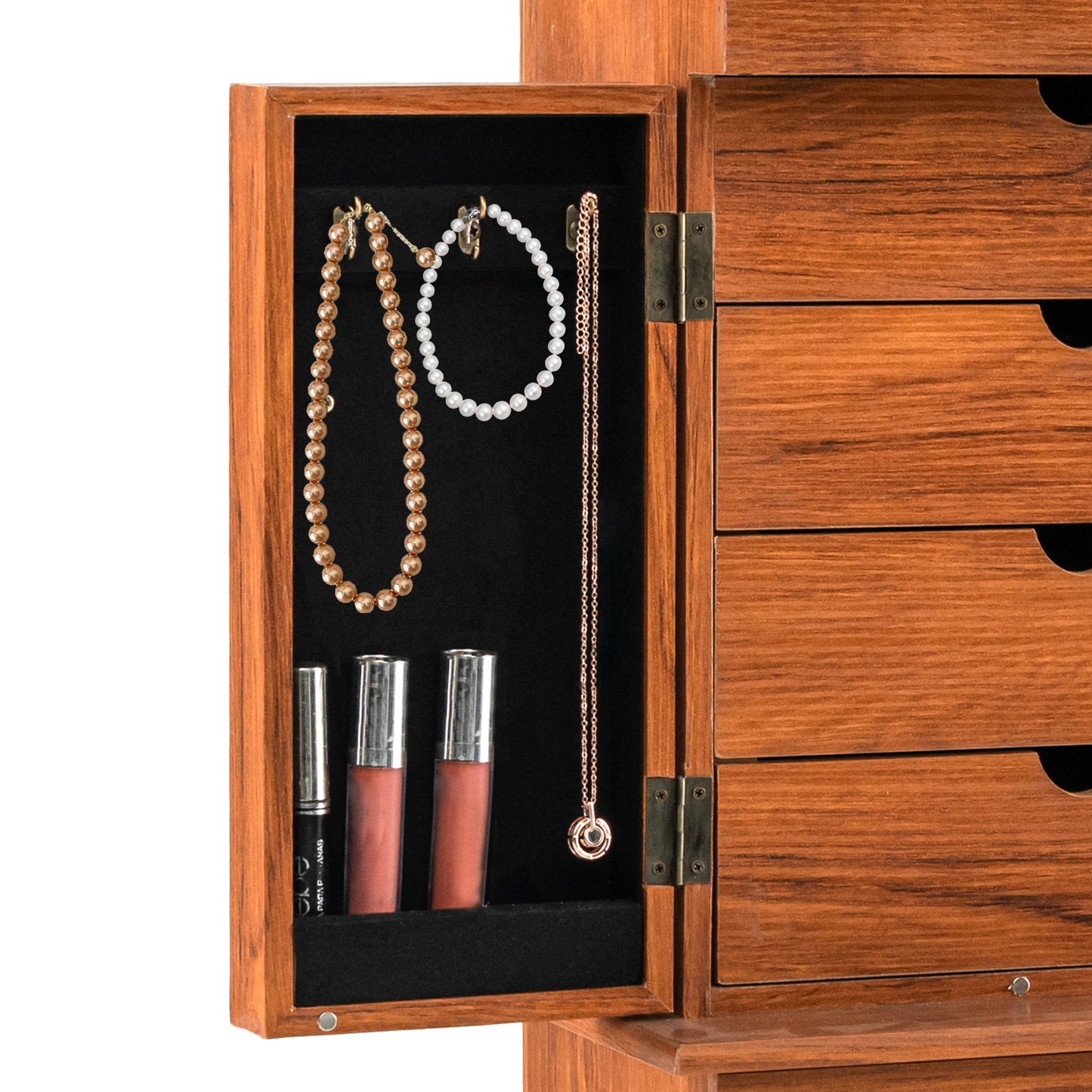 Vintage Jewelry Storage Standing with Top Flip Makeup Mirror Kids Crystal