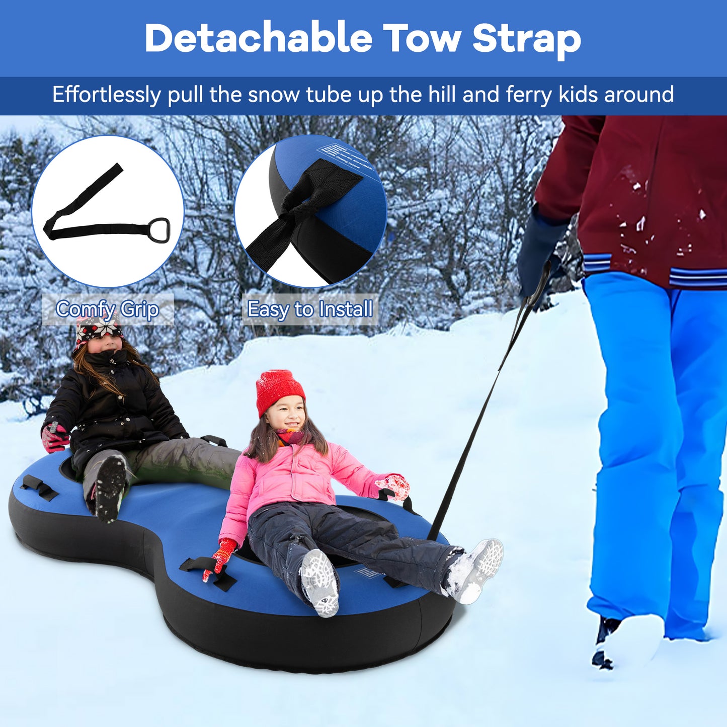 80 Inch 2-Person Inflatable Snow Sled for Kids and Adults-Blue Kids Crystal