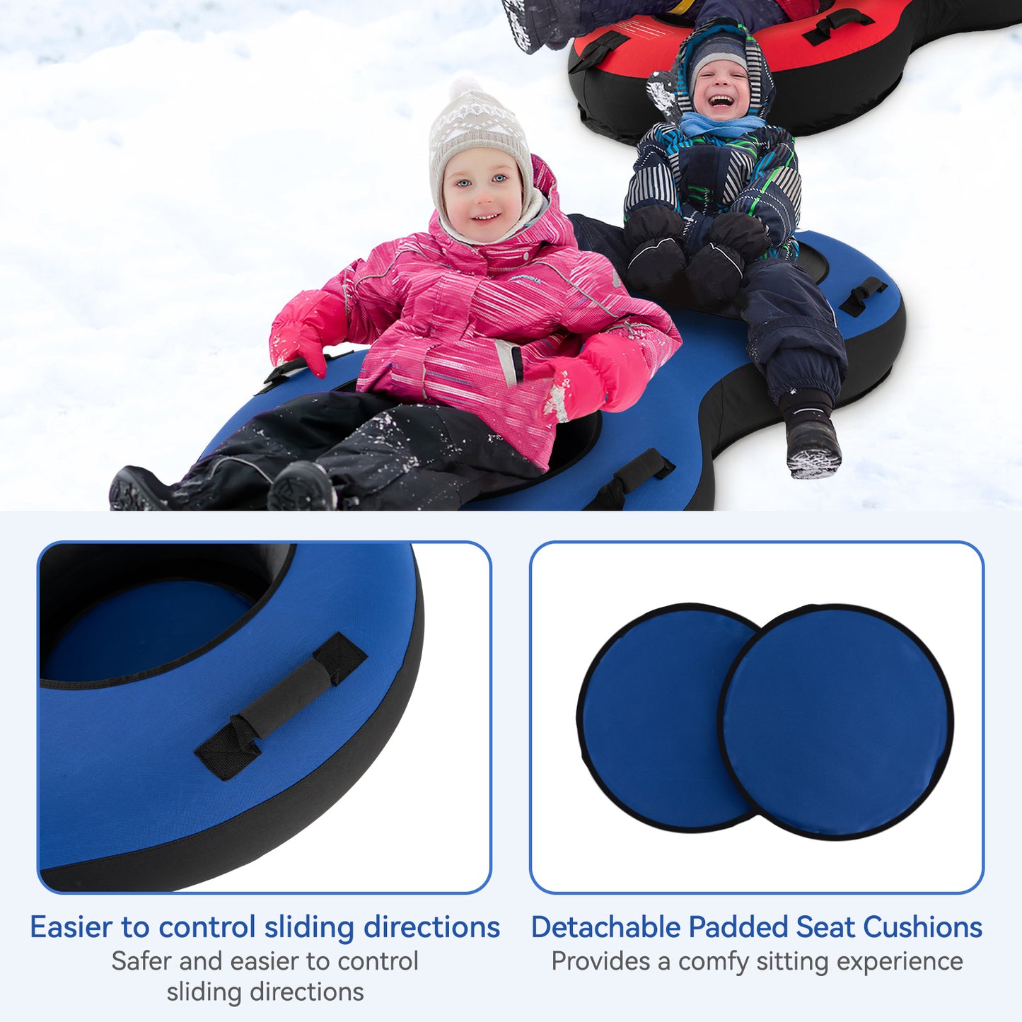 80 Inch 2-Person Inflatable Snow Sled for Kids and Adults-Blue Kids Crystal