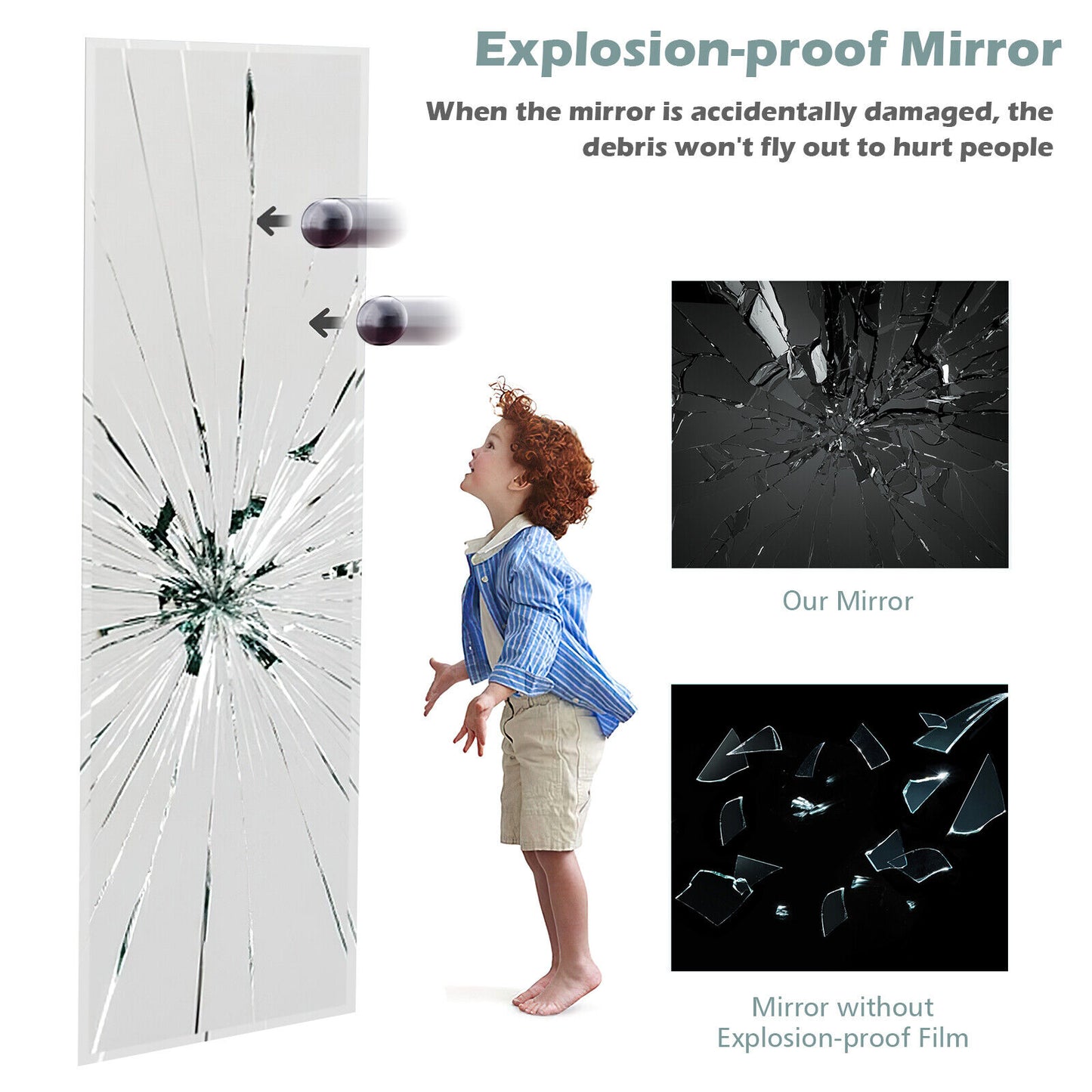43 x 15 Inch Wall Mounted Frameless Full Length Mirror Kids Crystal