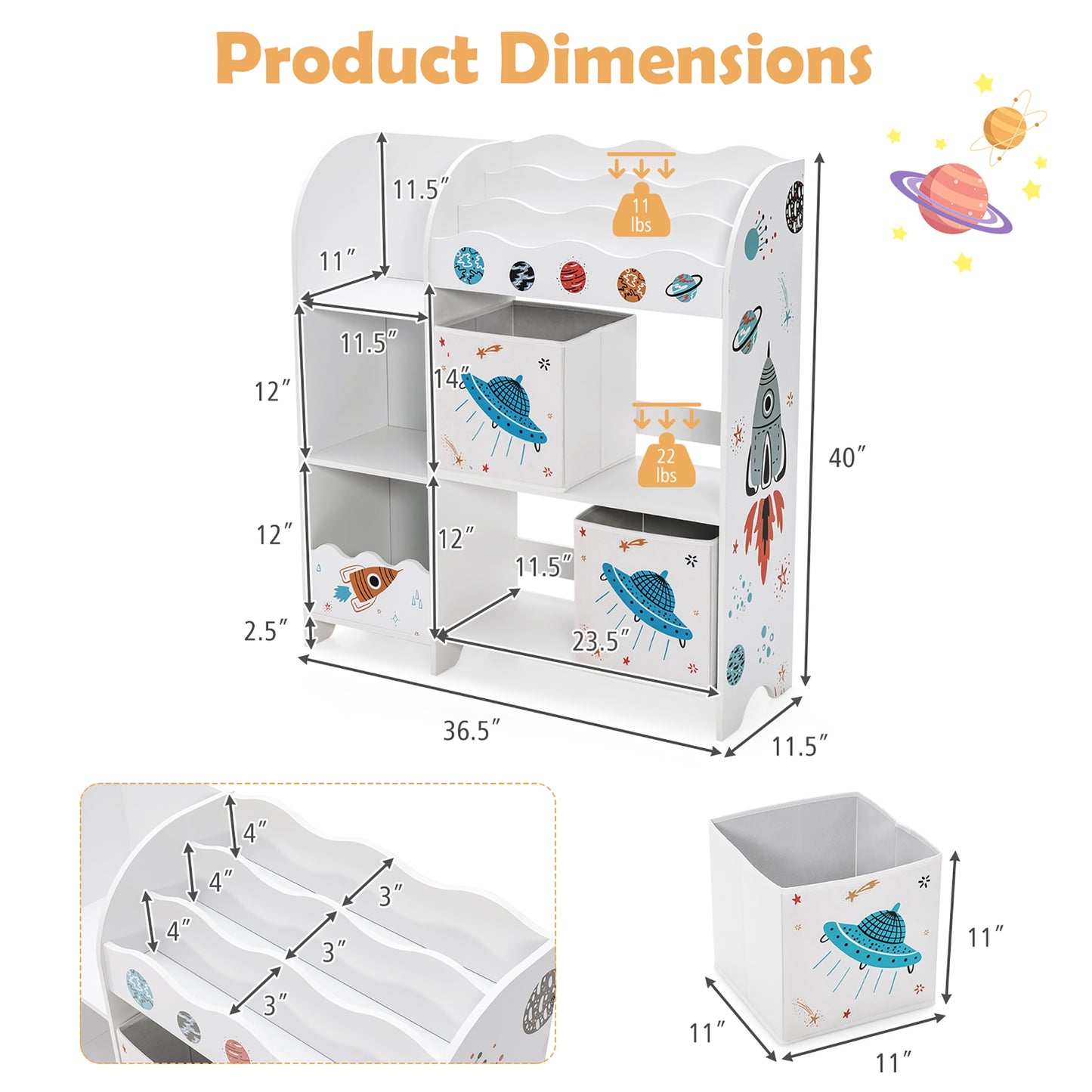 Kids Toy and Book Organizer Children Wooden Storage Cabinet with Storage Bins Kids Crystal