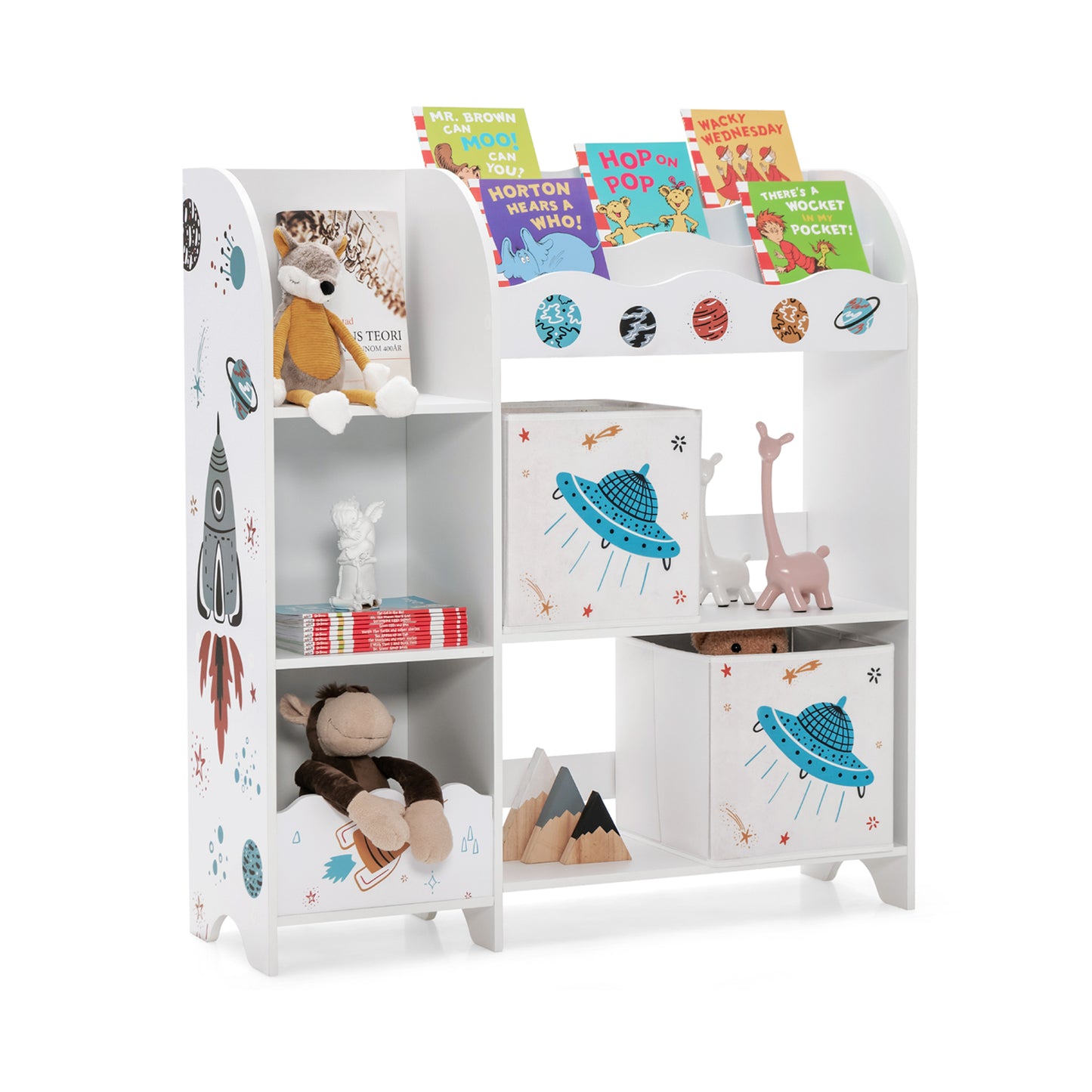 Kids Toy and Book Organizer Children Wooden Storage Cabinet with Storage Bins Kids Crystal
