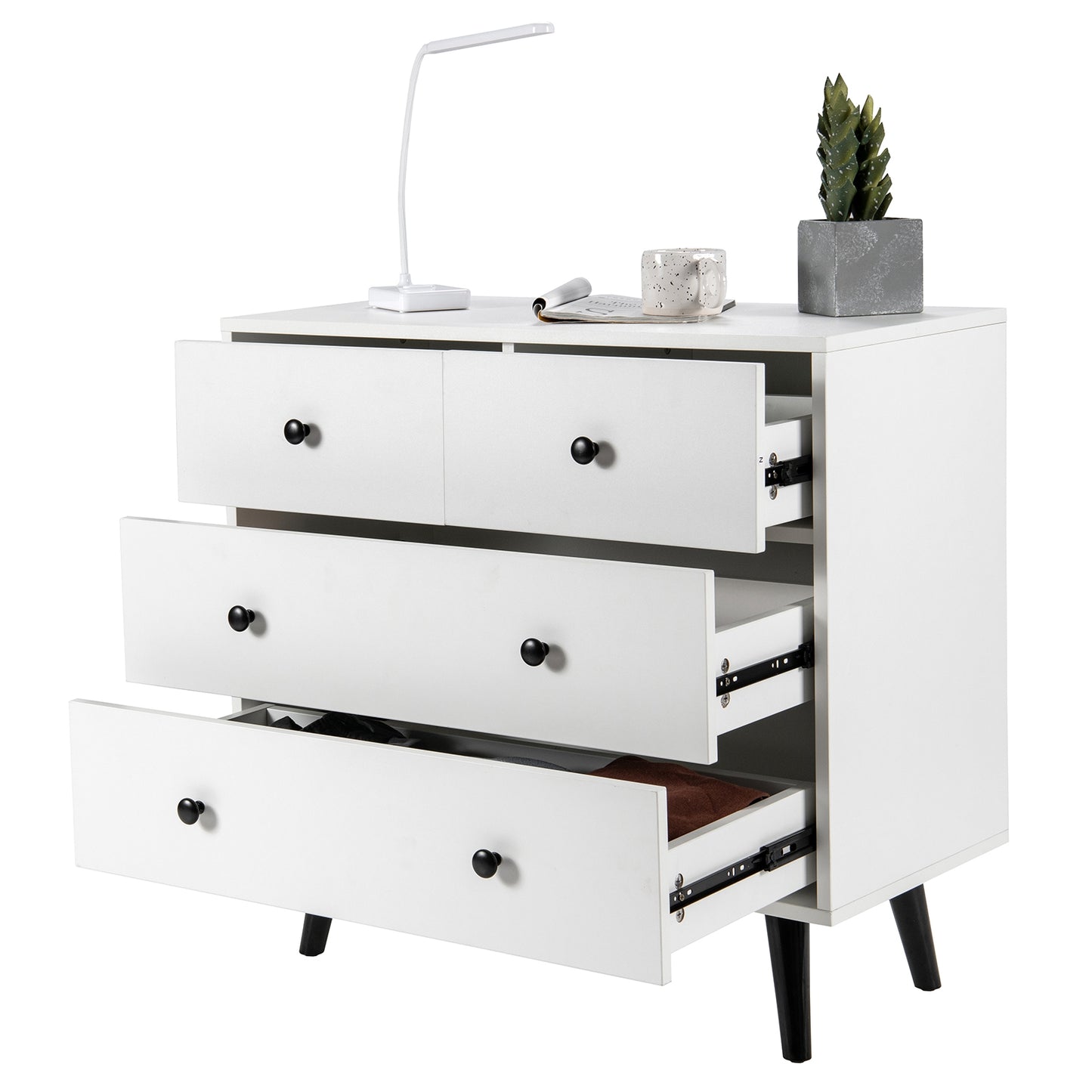 4 Drawers Dresser Chest of Drawers Free Standing Sideboard Cabinet-White Kids Crystal
