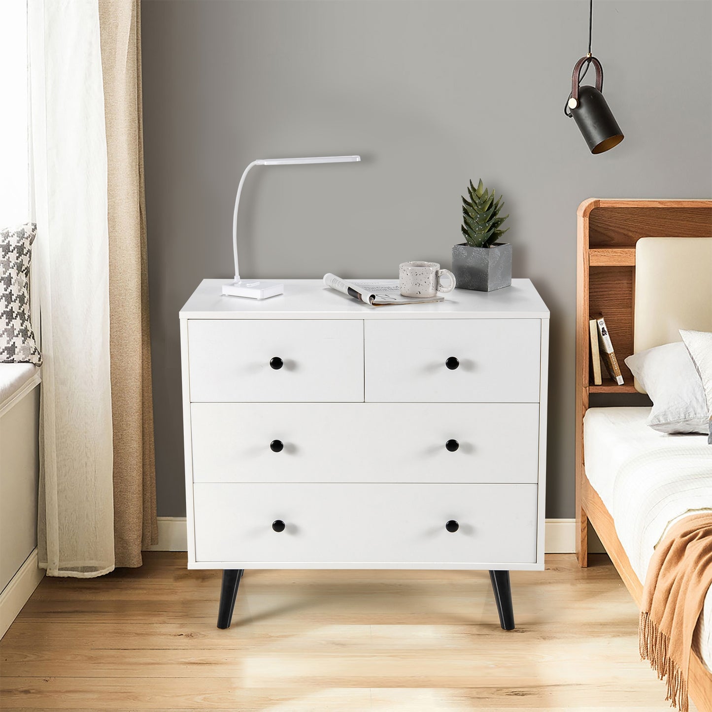 4 Drawers Dresser Chest of Drawers Free Standing Sideboard Cabinet-White Kids Crystal
