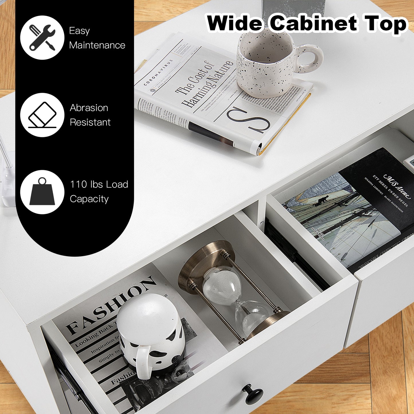 4 Drawers Dresser Chest of Drawers Free Standing Sideboard Cabinet-White Kids Crystal