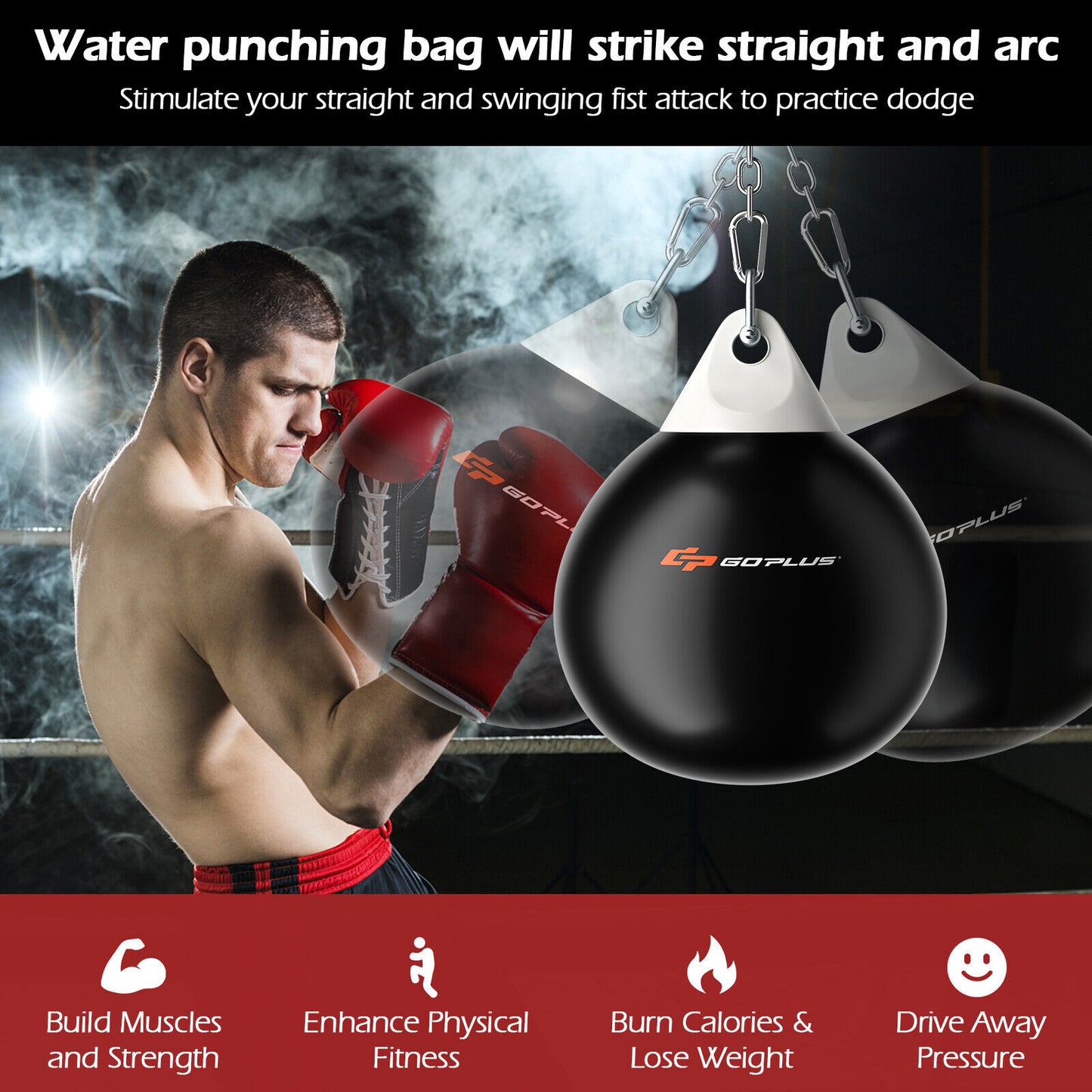 18 Inch 110 Pound Heavy Punching Water Aqua Bag with Adjustable Metal Chain-Black Kids Crystal