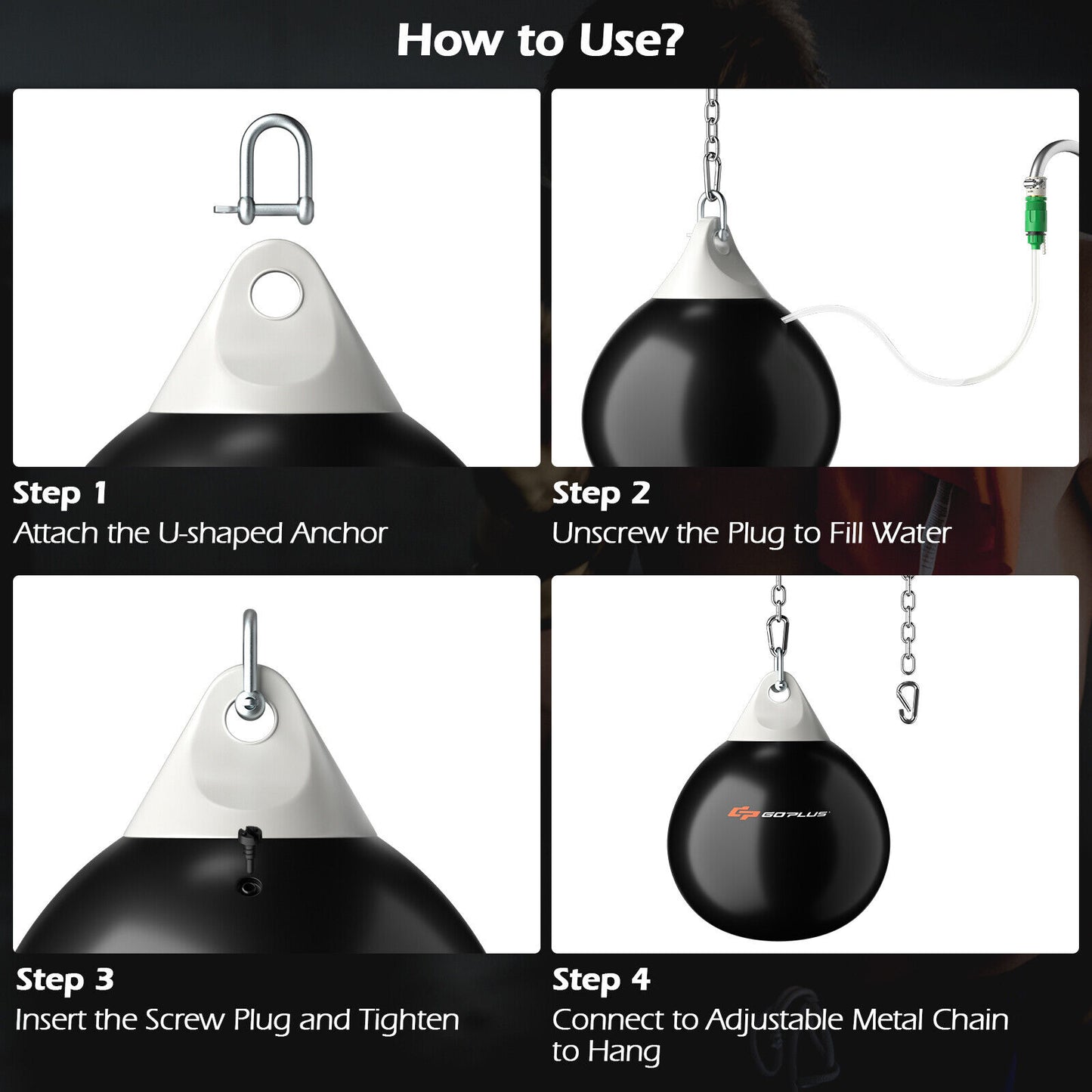 18 Inch 110 Pound Heavy Punching Water Aqua Bag with Adjustable Metal Chain-Black Kids Crystal