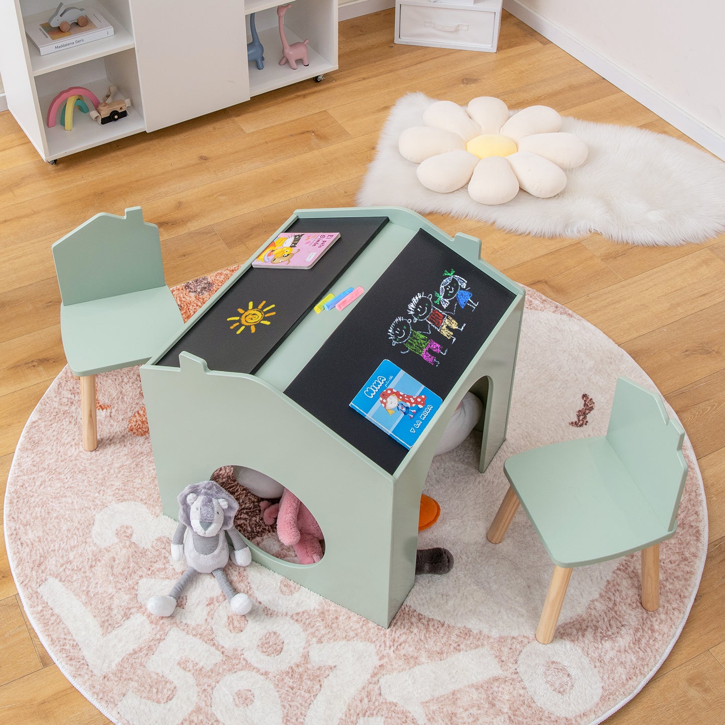 3 Pieces Wooden Kids Table and Chair Set-Green Kids Crystal