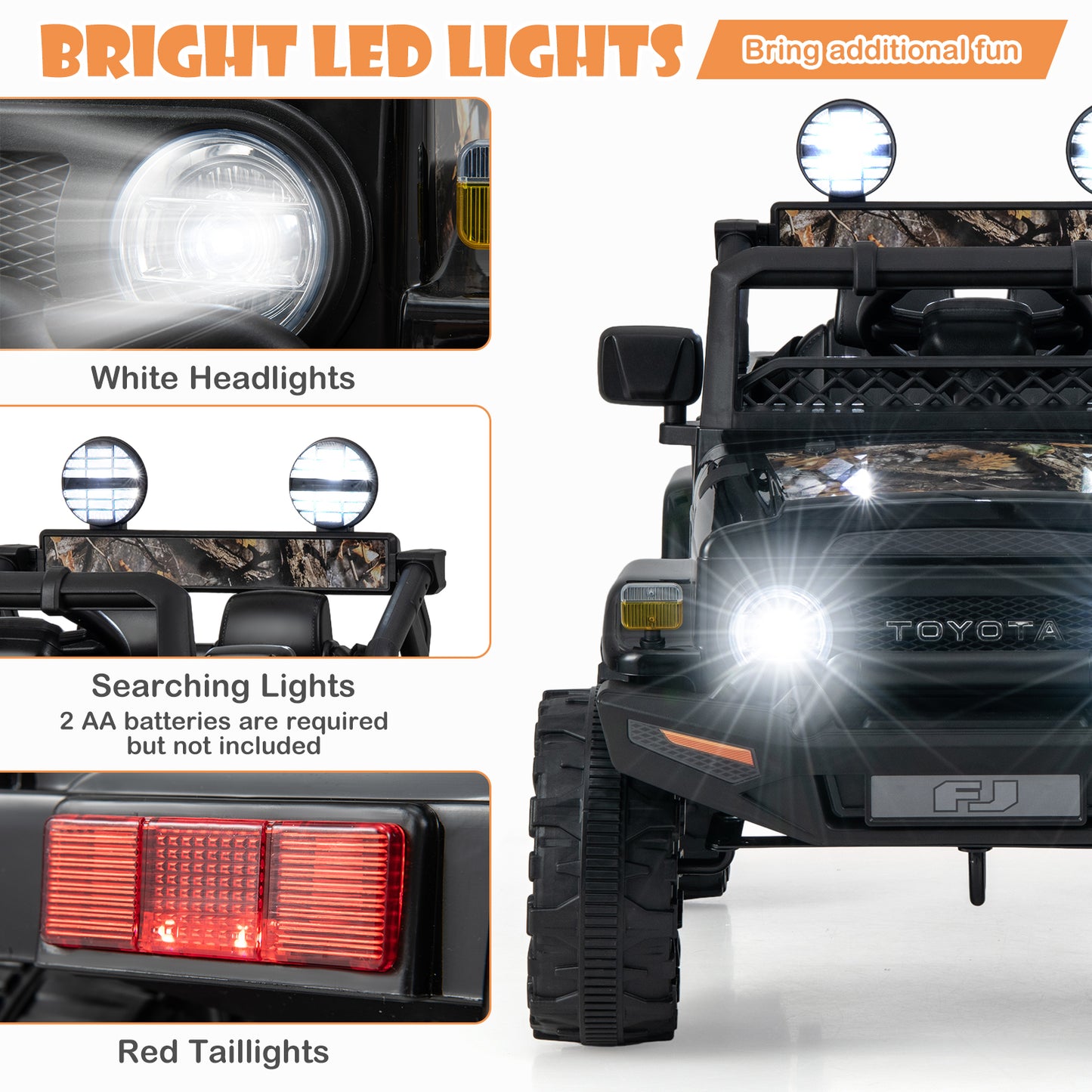 12V 7Ah Licensed Toyota FJ Cruiser Electric Car with Remote Control-Black Kids Crystal