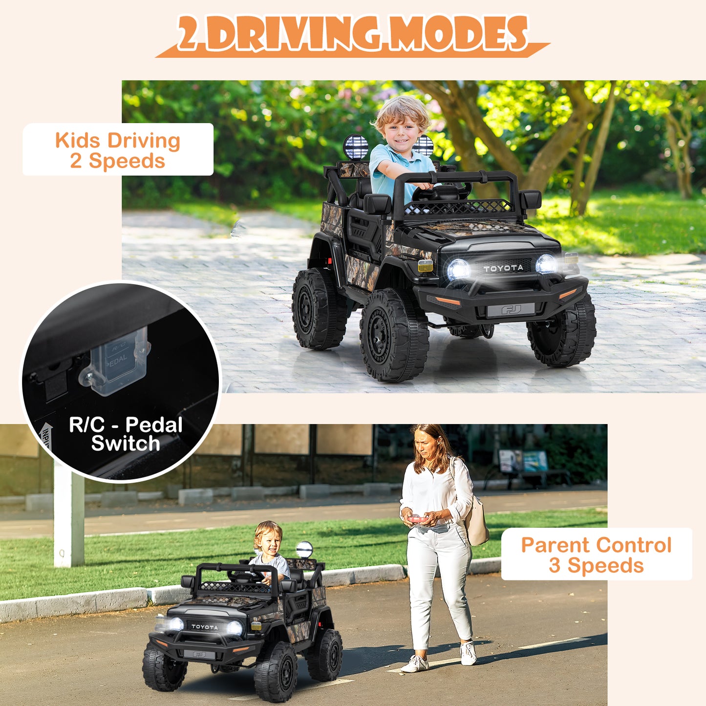 12V 7Ah Licensed Toyota FJ Cruiser Electric Car with Remote Control-Black