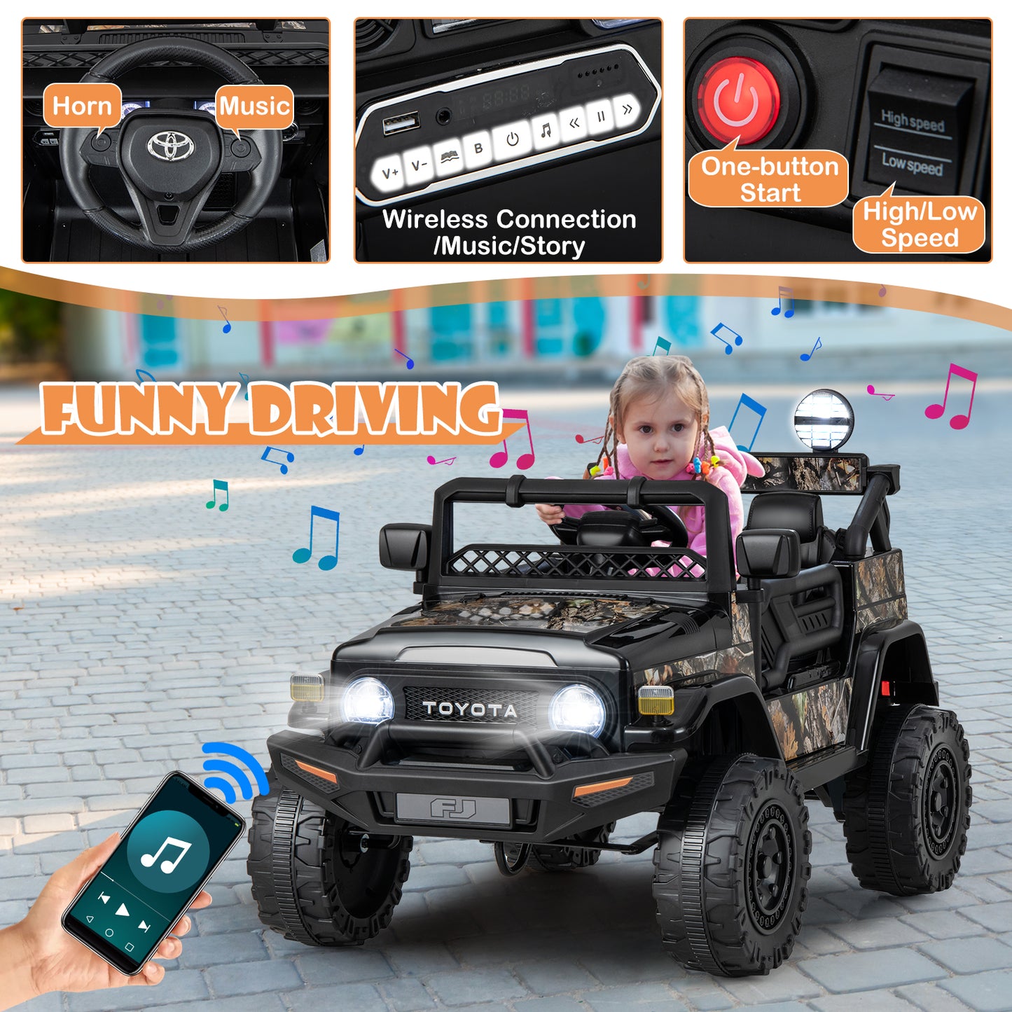 12V 7Ah Licensed Toyota FJ Cruiser Electric Car with Remote Control-Black