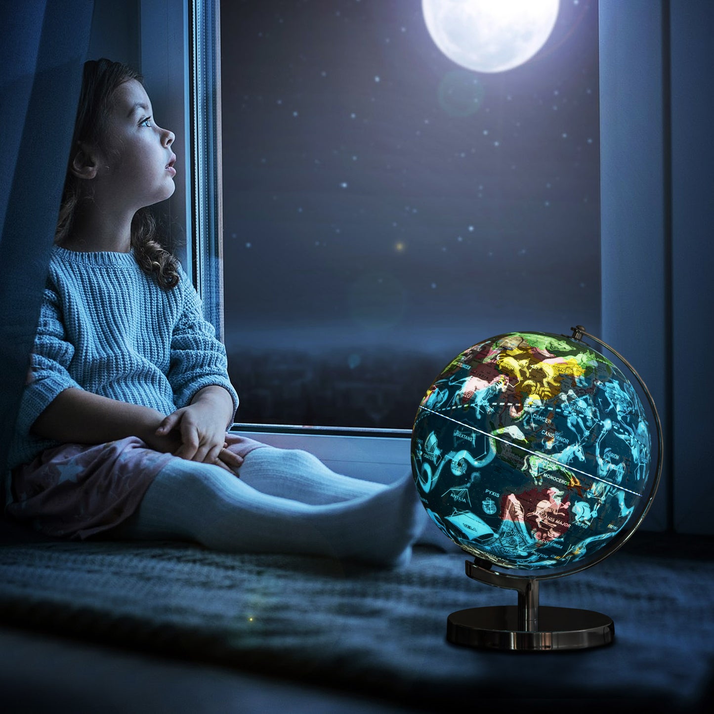 3-in-1 Illuminated World Globe with Stand and 88 Constellations Kids Crystal