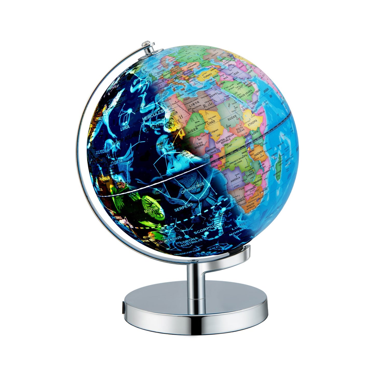 3-in-1 Illuminated World Globe with Stand and 88 Constellations Kids Crystal