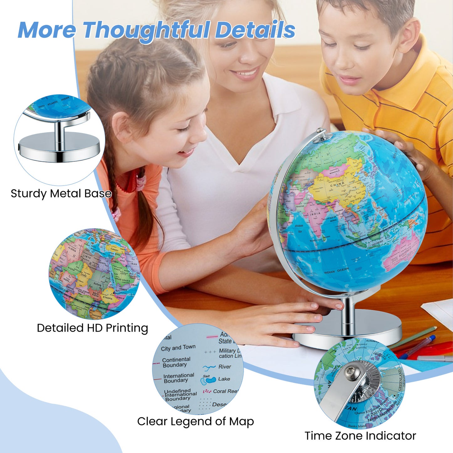3-in-1 Illuminated World Globe with Stand and 88 Constellations Kids Crystal