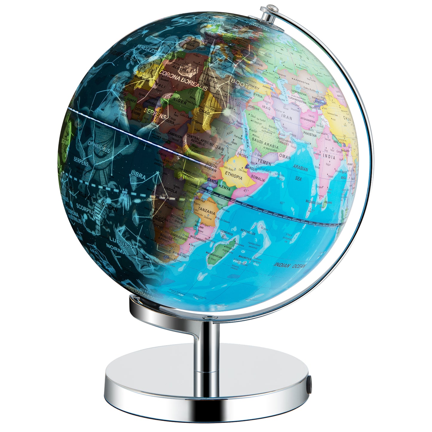 3-in-1 Illuminated World Globe with Stand and 88 Constellations Kids Crystal