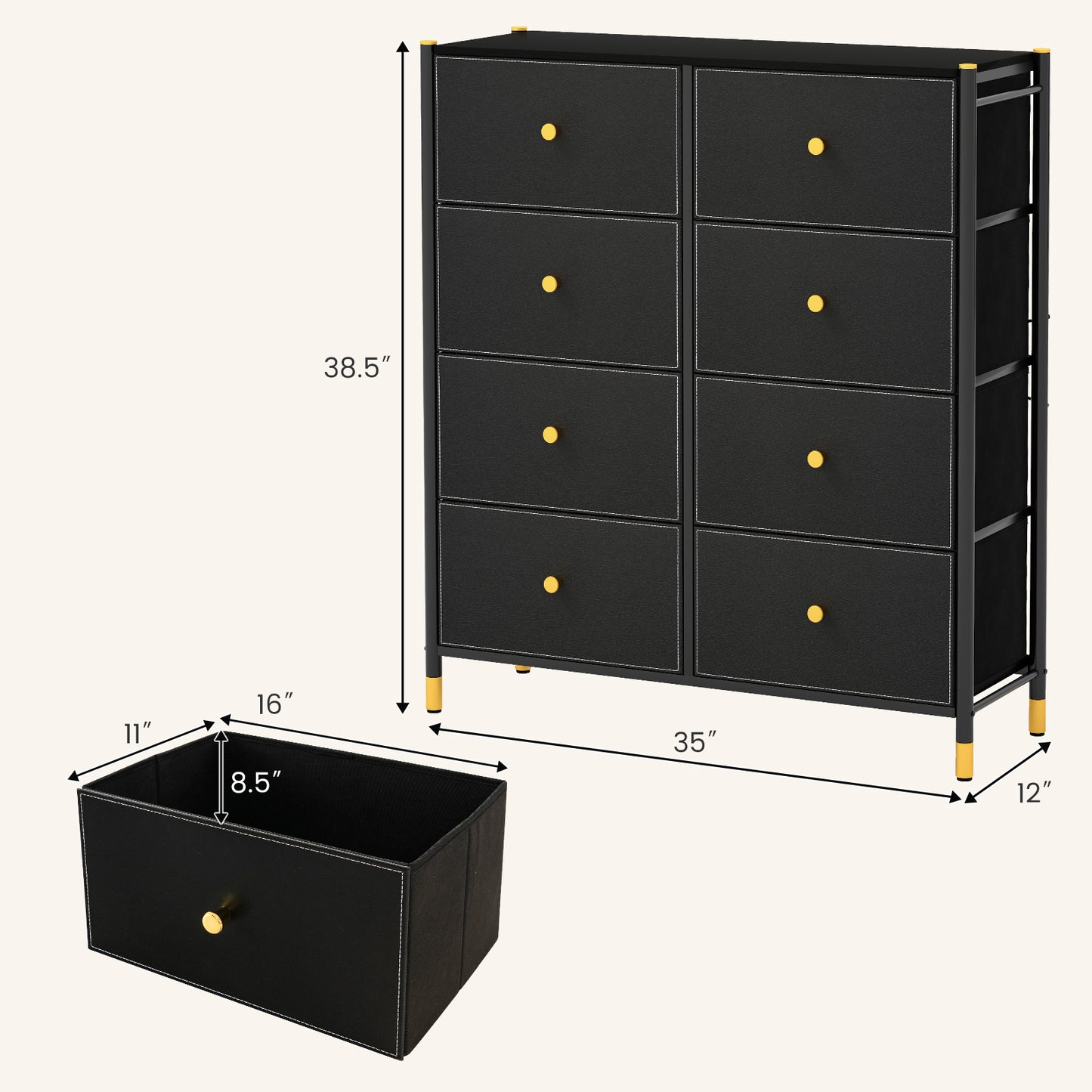 Floor Dresser Storage Organizer with 5/6/8 Drawers with Fabric Bins and Metal Frame-8-Drawer Kids Crystal