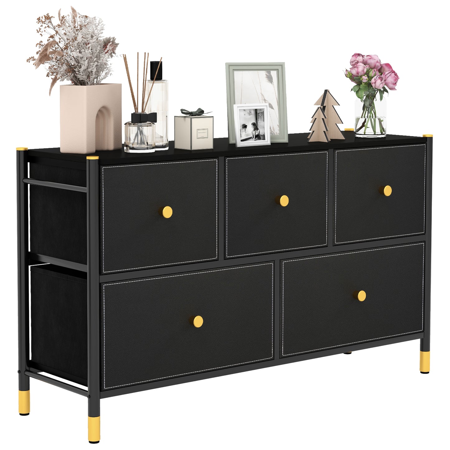 Floor Dresser Storage Organizer with 5/6/8 Drawers with Fabric Bins and Metal Frame-5-Drawer Kids Crystal