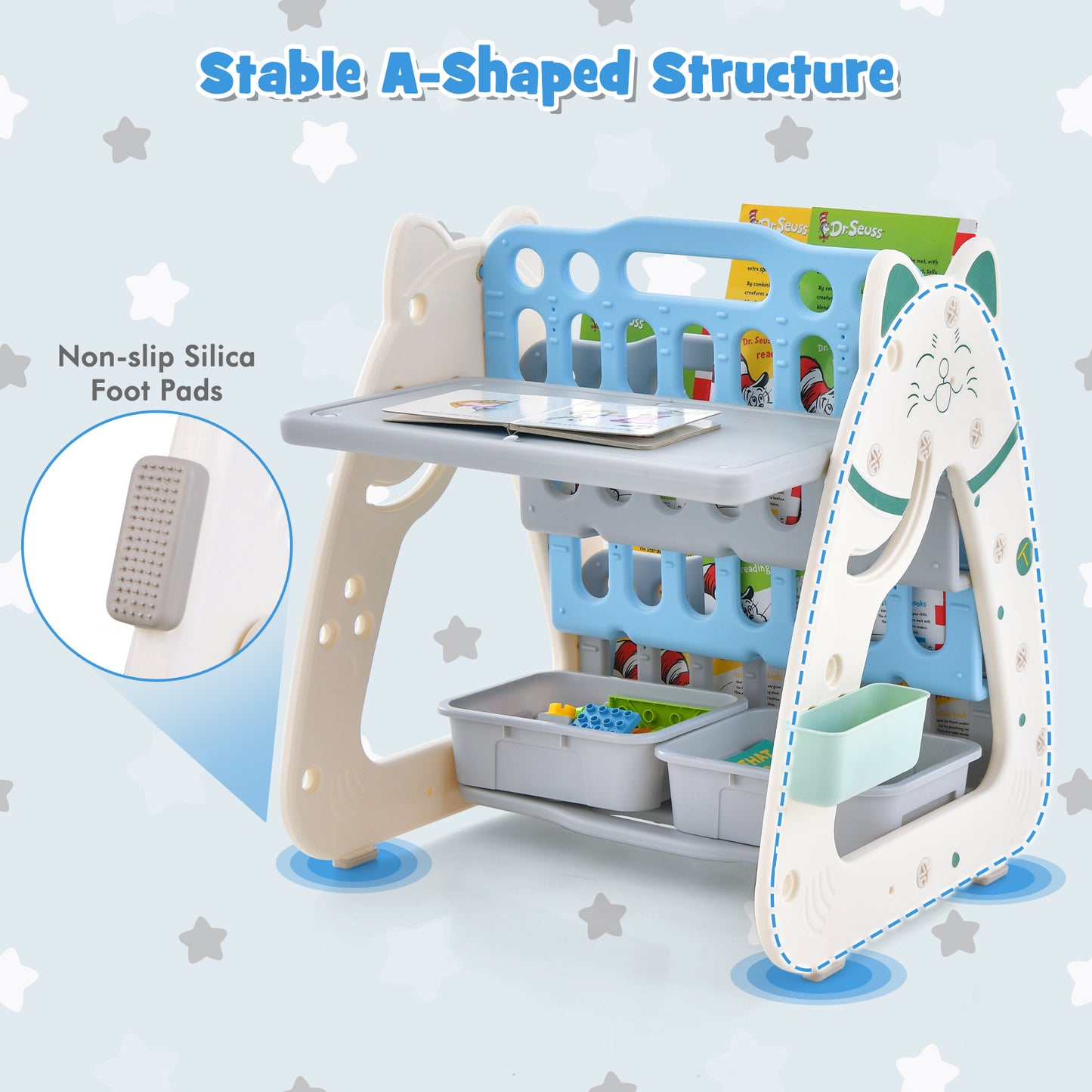3-In-1 Double Sided Magnetic Dry-Erase Board with Stool and Flipped Writing Desktop-Navy Kids Crystal