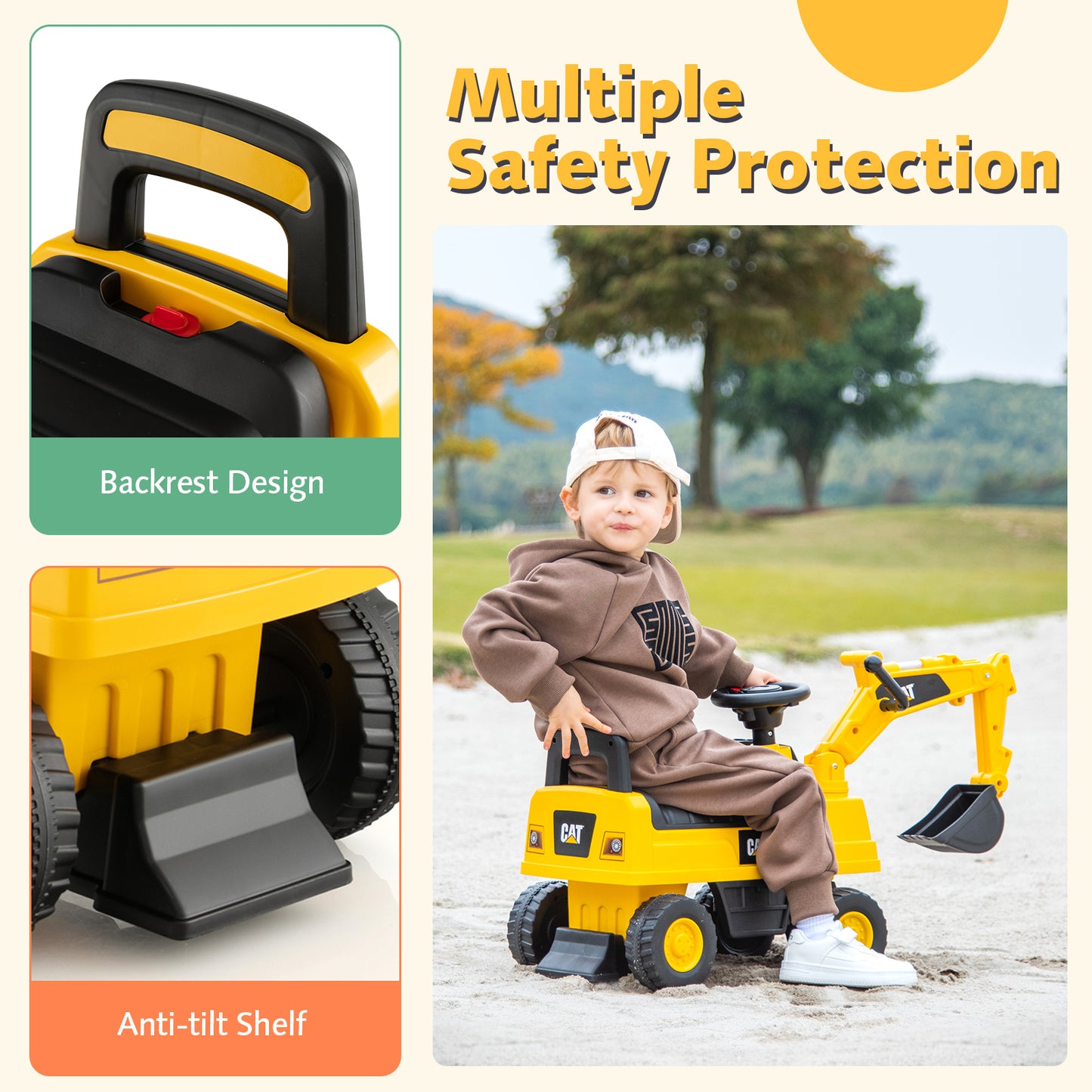 Licensed Caterpillar Kids Ride-On Digger-Yellow Kids Crystal