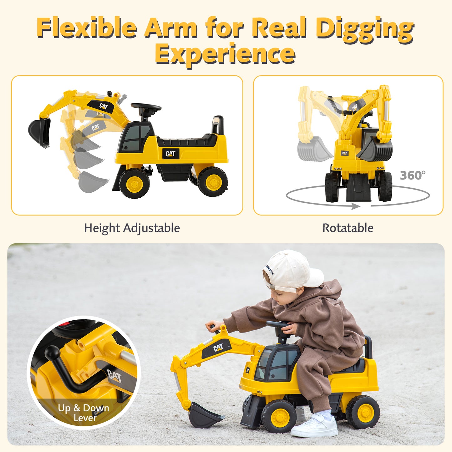 Licensed Caterpillar Kids Ride-On Digger-Yellow Kids Crystal