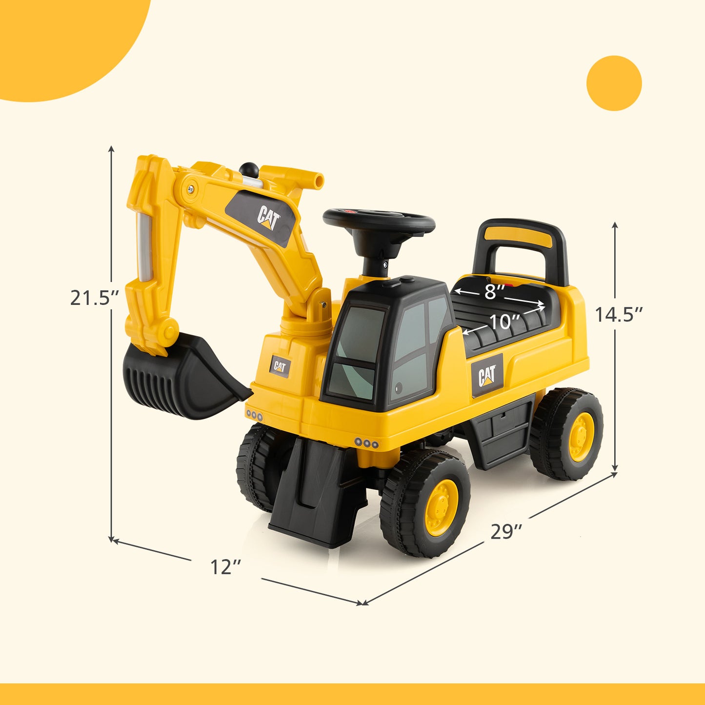 Licensed Caterpillar Kids Ride-On Digger-Yellow Kids Crystal