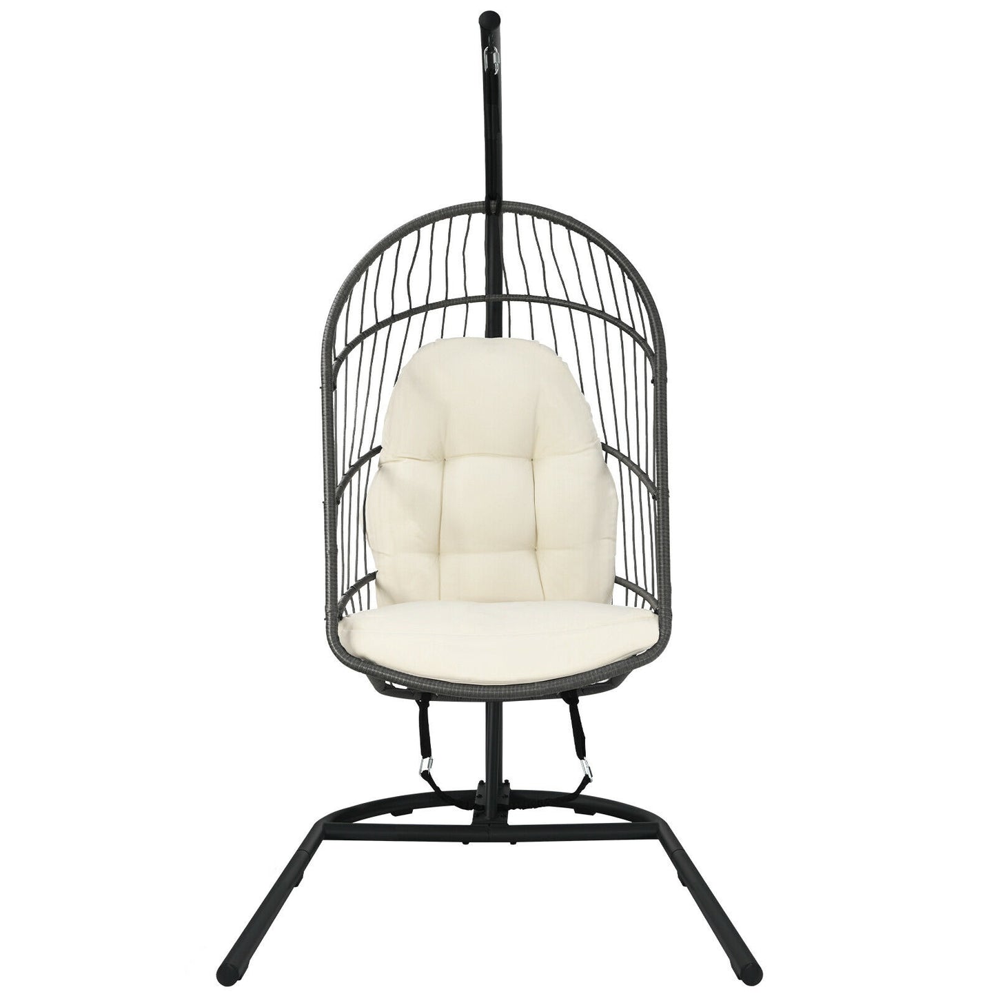 Hanging Wicker Egg Chair with Stand -Beige Kids Crystal