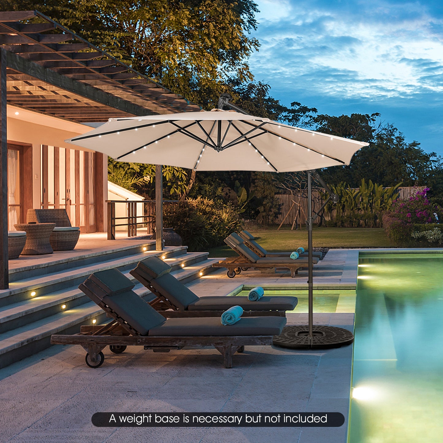 10 Feet Patio Solar Powered Cantilever Umbrella with Tilting System-Beige Kids Crystal