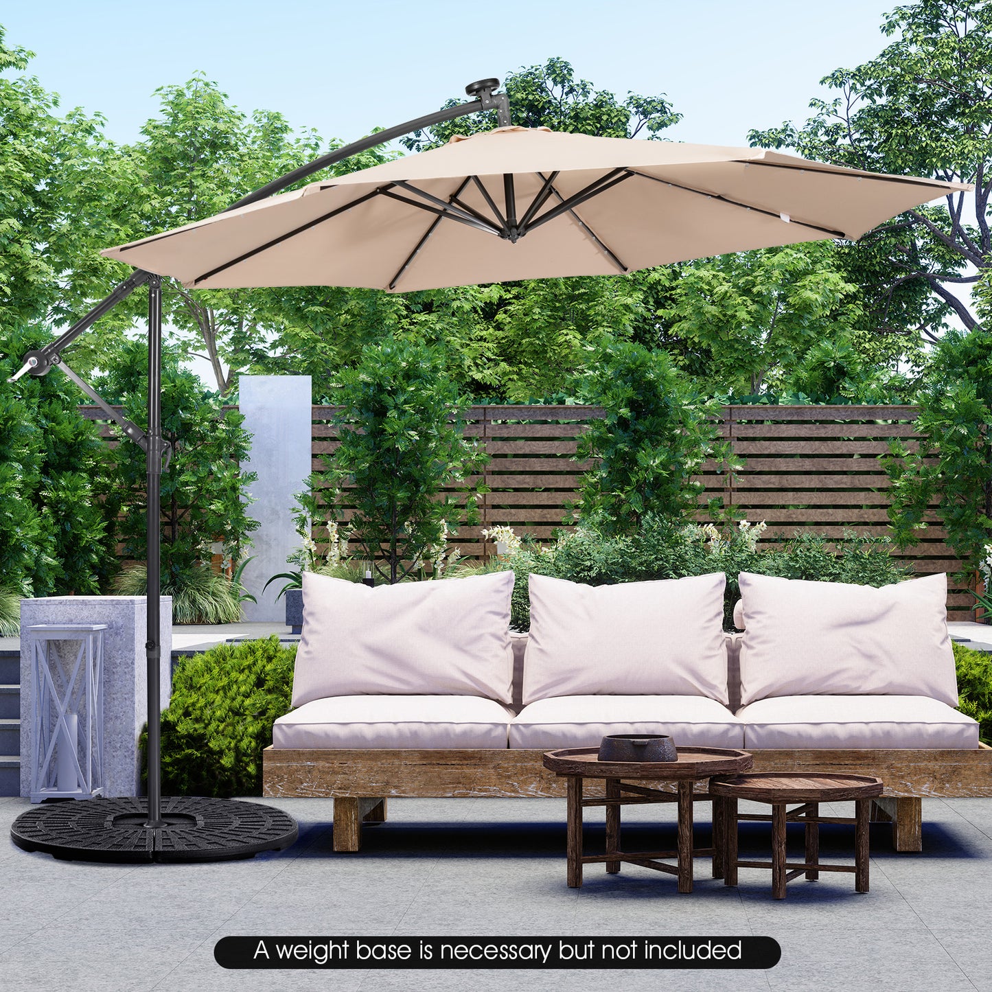 10 Feet Patio Solar Powered Cantilever Umbrella with Tilting System-Beige Kids Crystal