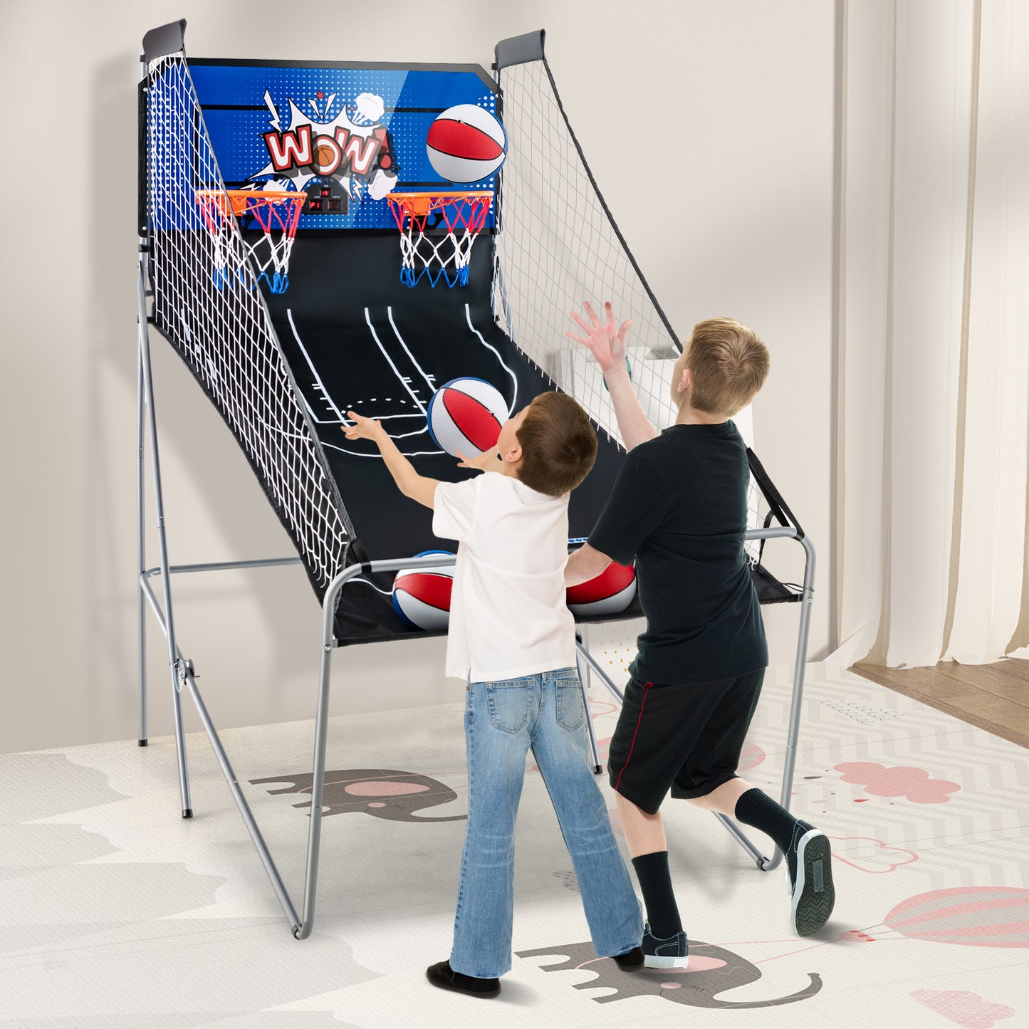 Dual Shot Basketball Arcade Game with 8 Game Modes and 4 Balls-Blue Kids Crystal