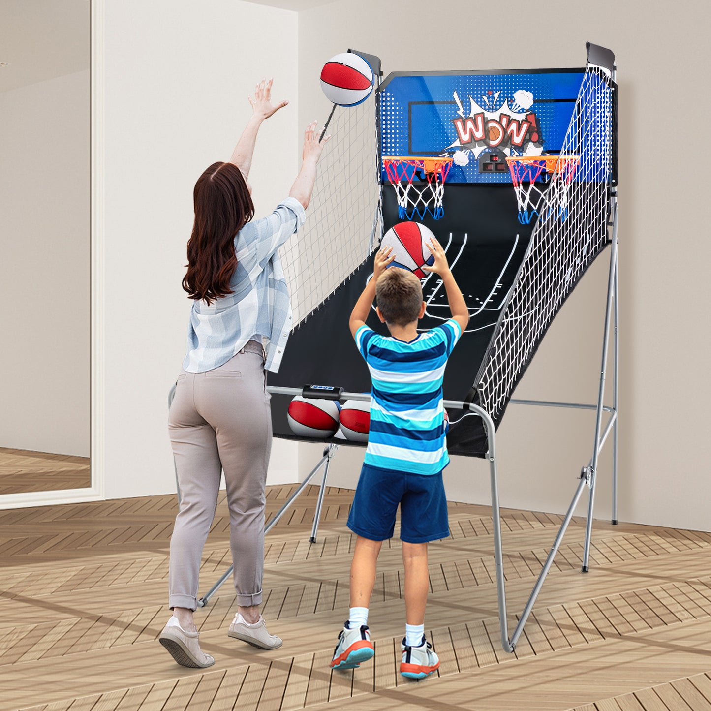 Dual Shot Basketball Arcade Game with 8 Game Modes and 4 Balls-Blue Kids Crystal