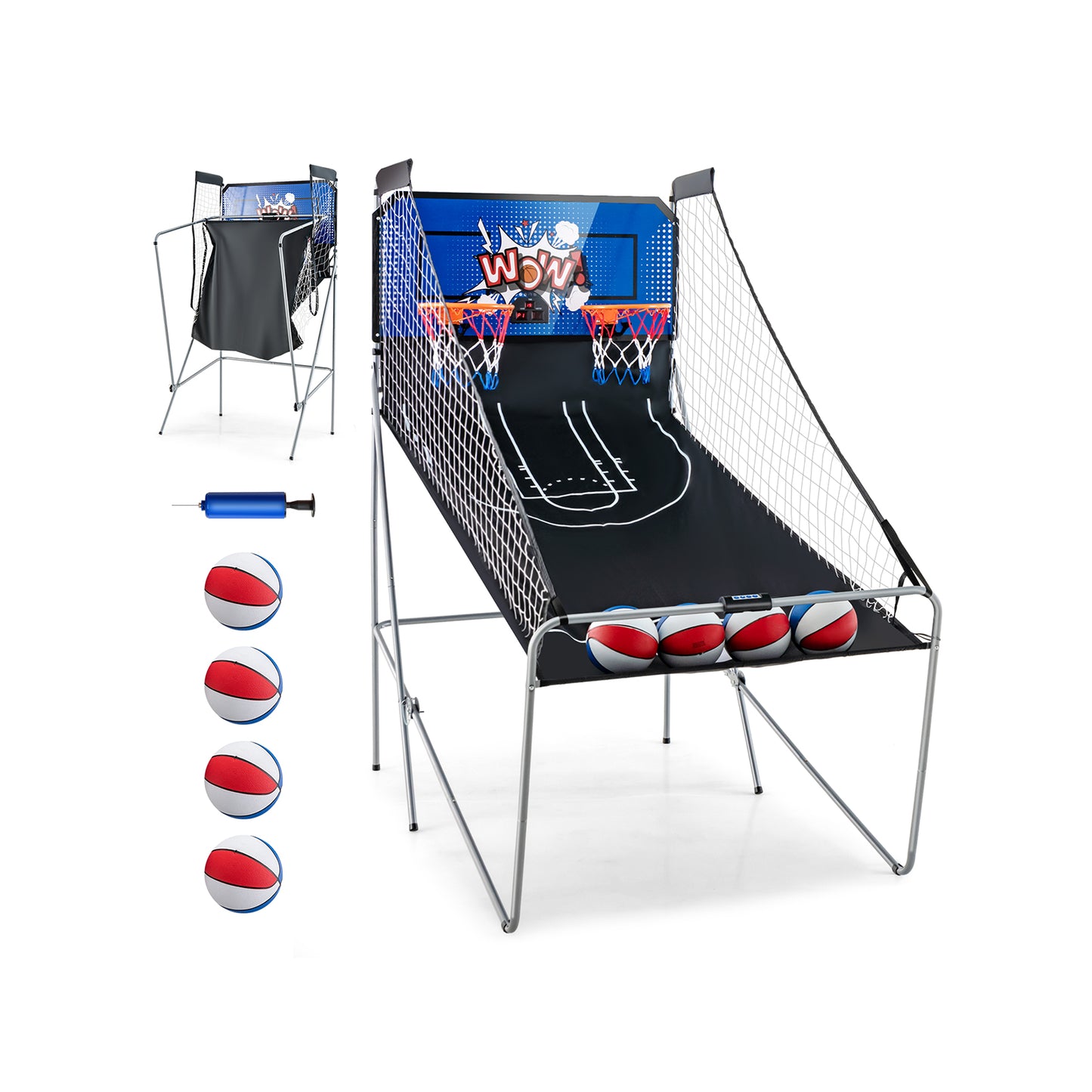 Dual Shot Basketball Arcade Game with 8 Game Modes and 4 Balls-Blue Kids Crystal