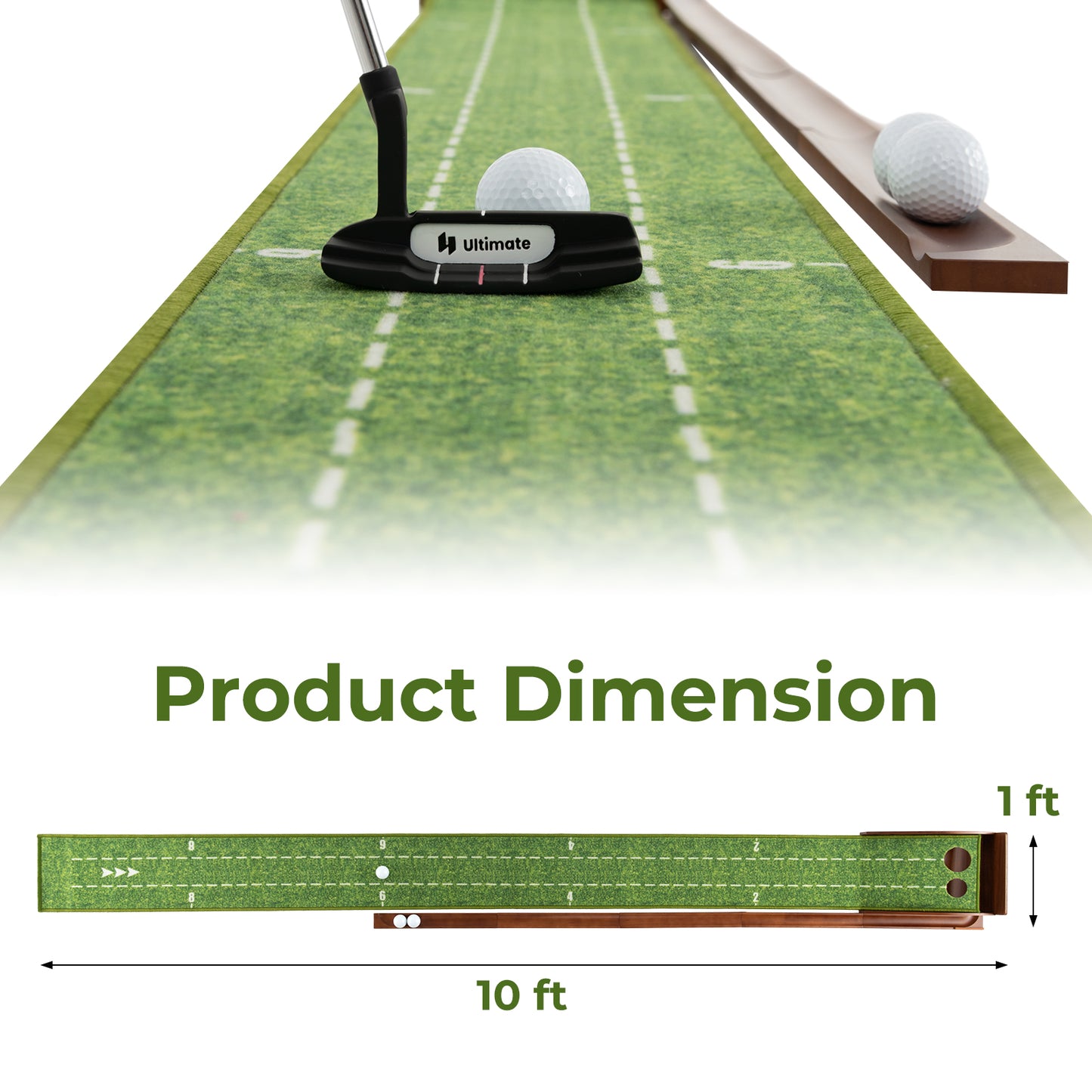 Golf Putting Mat Practice Training Aid with Auto Ball Return and 2 Hole Sizes Kids Crystal