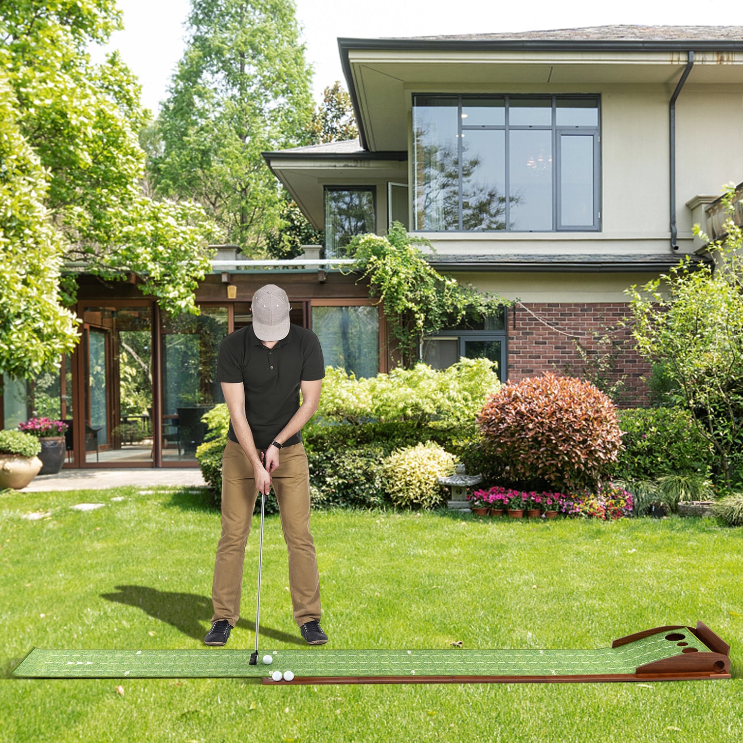 Golf Putting Mat Practice Training Aid with Auto Ball Return and 3 Hole Sizes Kids Crystal