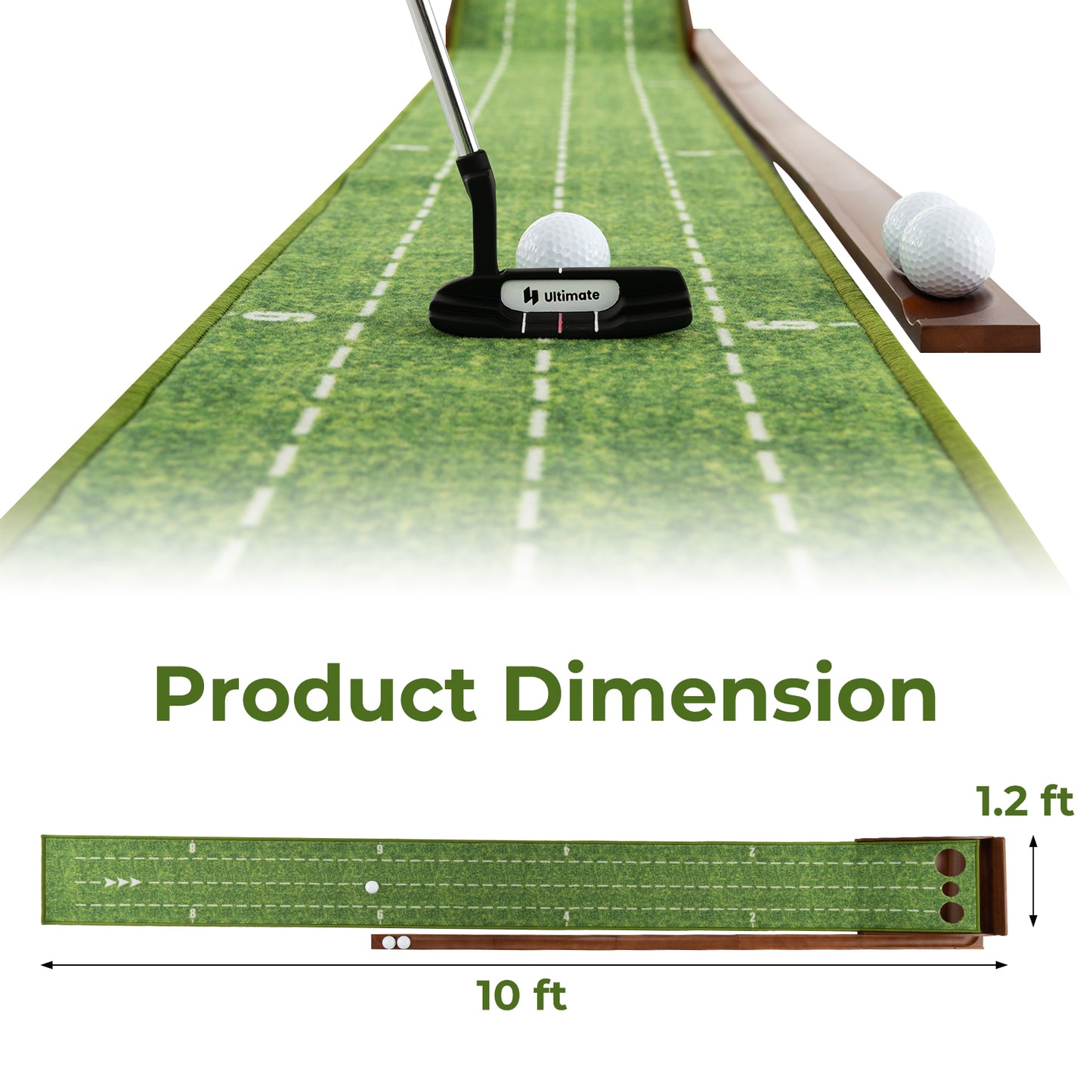Golf Putting Mat Practice Training Aid with Auto Ball Return and 3 Hole Sizes Kids Crystal