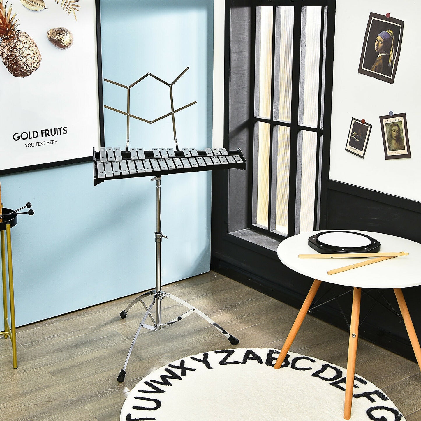 32 Note Glockenspiel Xylophone Percussion Bell Kit with Adjustable Stand Kids Crystal